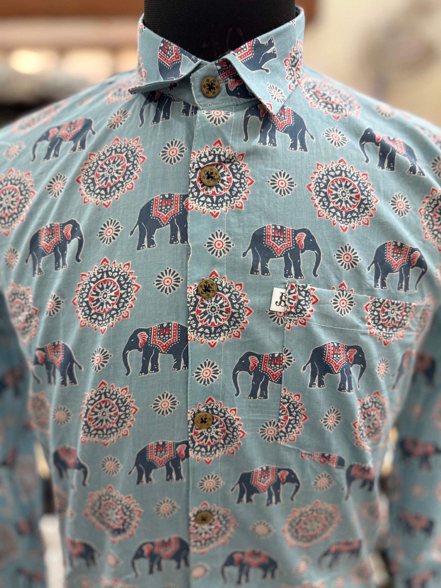 Sky Blue Hathi Mahal Printed Full Sleeves Cotton Shirt for Men