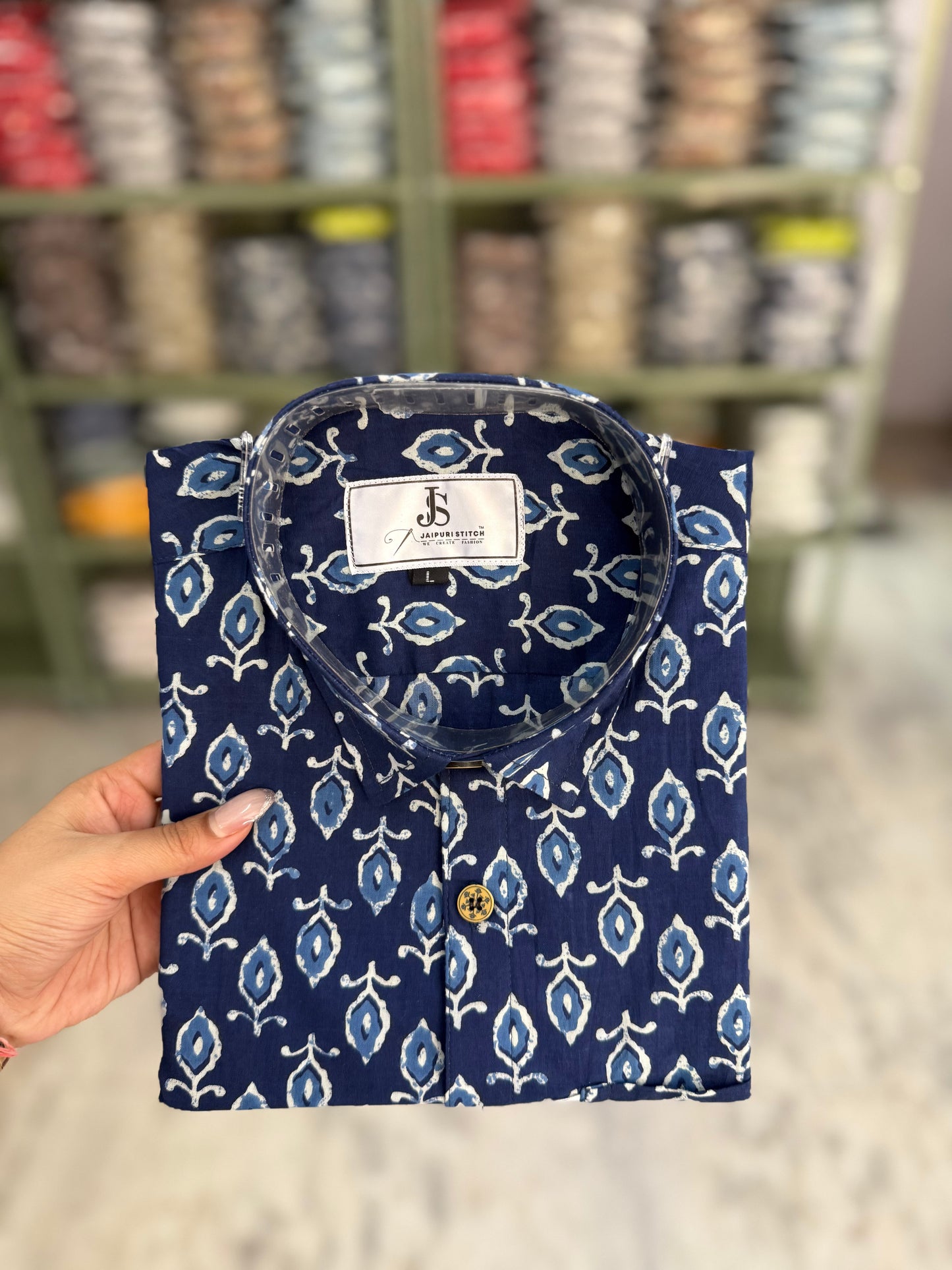 Indigo Ambi Boota Printed Half Sleeves Cotton Shirt for Men