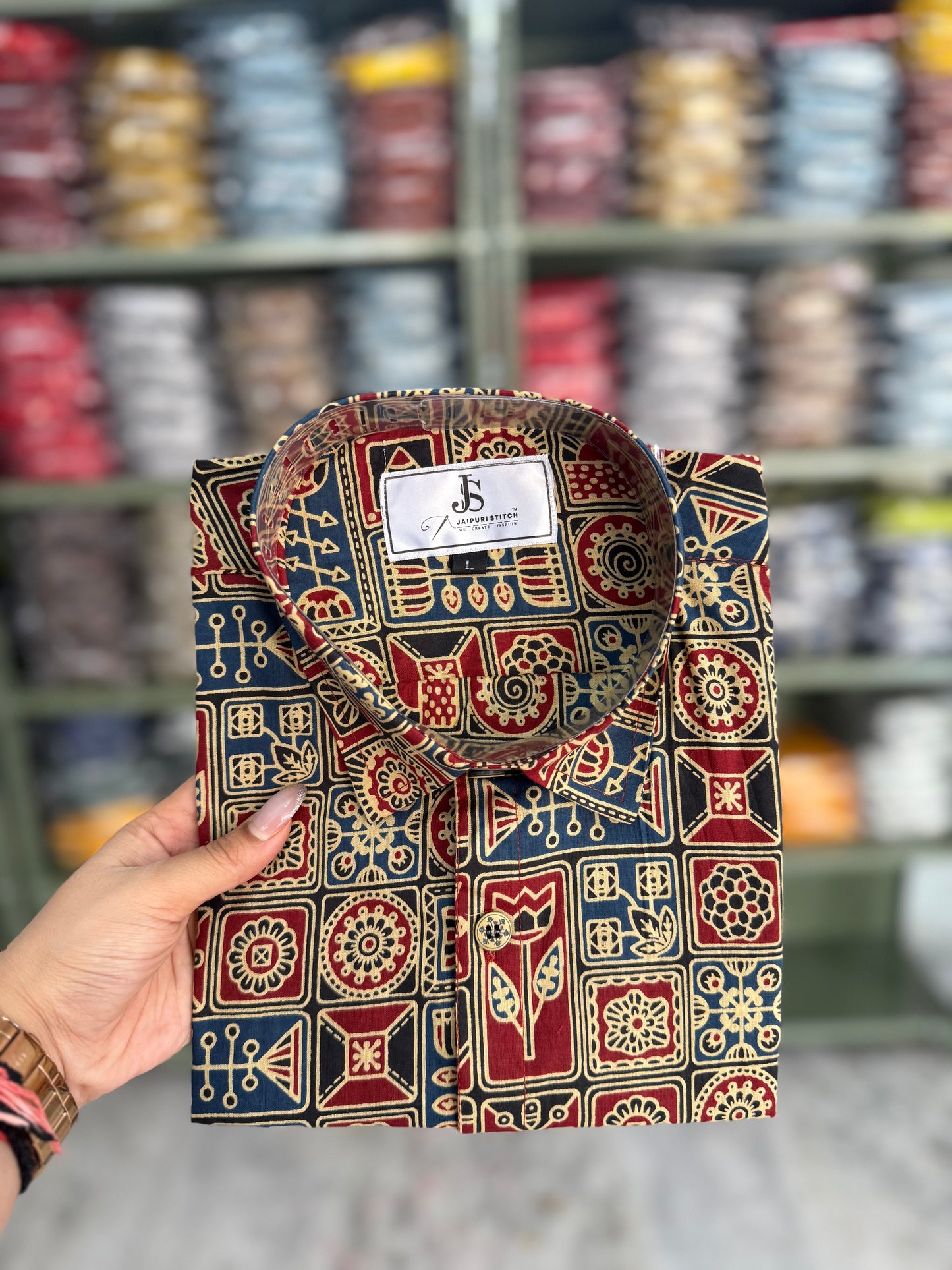 Maroon Navy Heritage Motif Printed Half Sleeves Cotton Shirt for Men