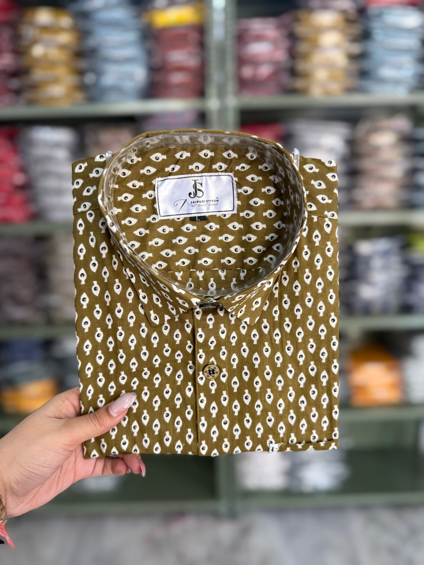 Olive Booti Printed Half Sleeves Cotton Shirt for Men