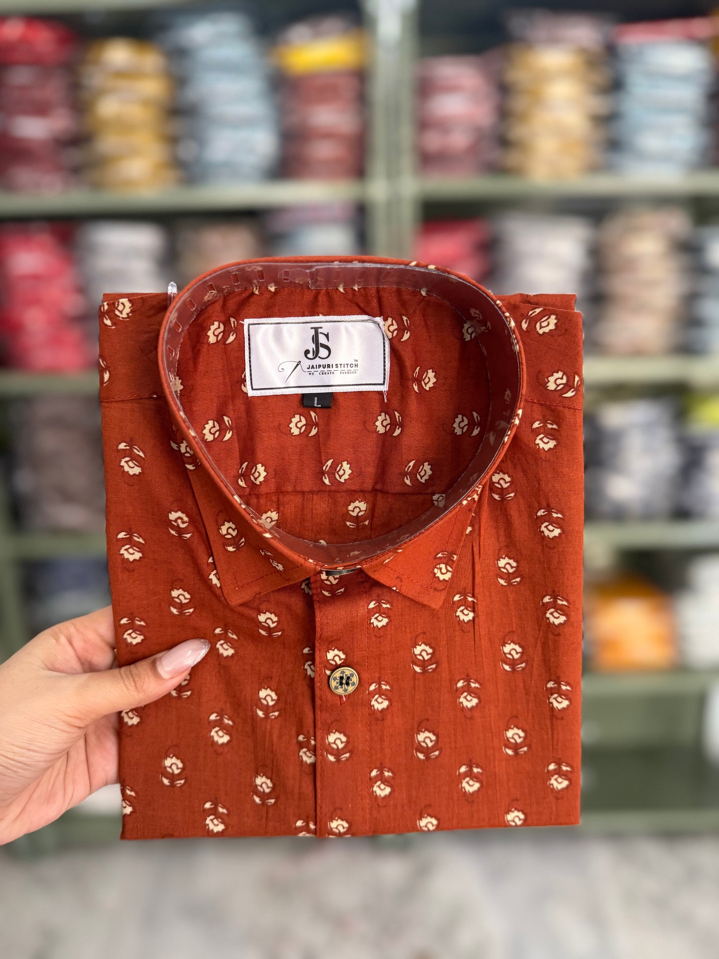 Rust Booti Printed Half Sleeves Cotton Shirt for Men