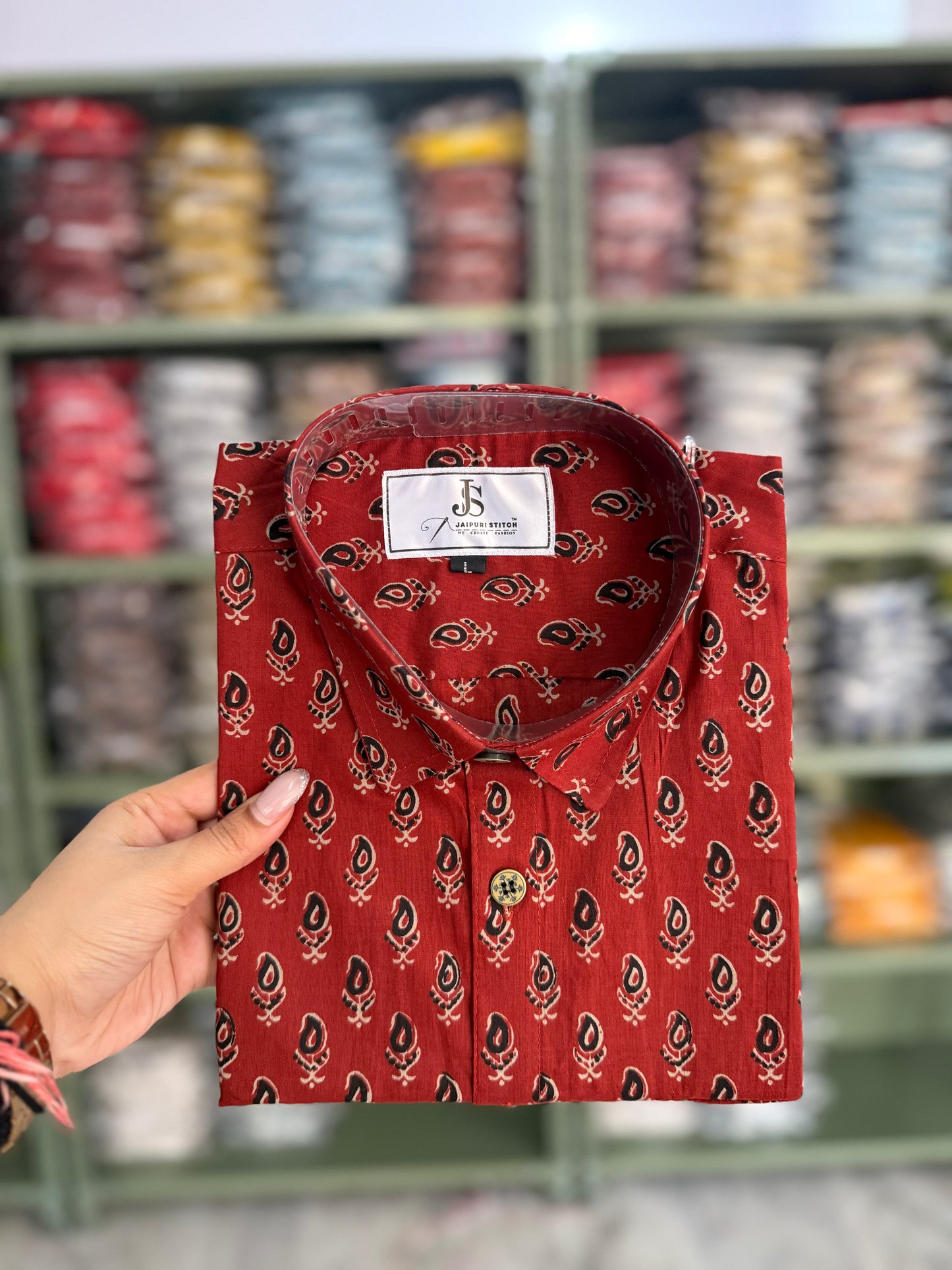 Rust Paisley Booti Printed Half Sleeves Cotton Shirt for Men