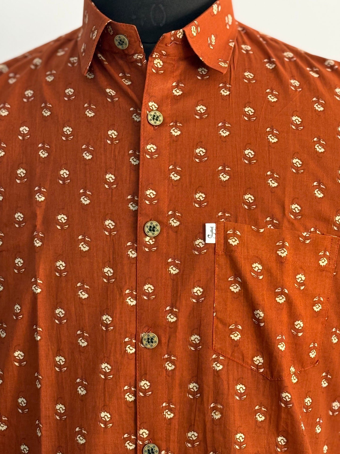 Rust Booti Printed Half Sleeves Cotton Shirt for Men