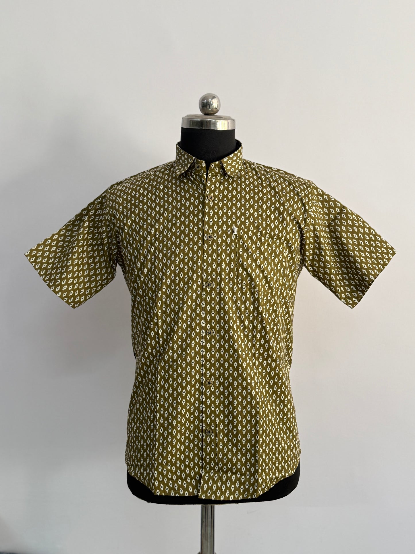 Olive Booti Printed Half Sleeves Cotton Shirt for Men
