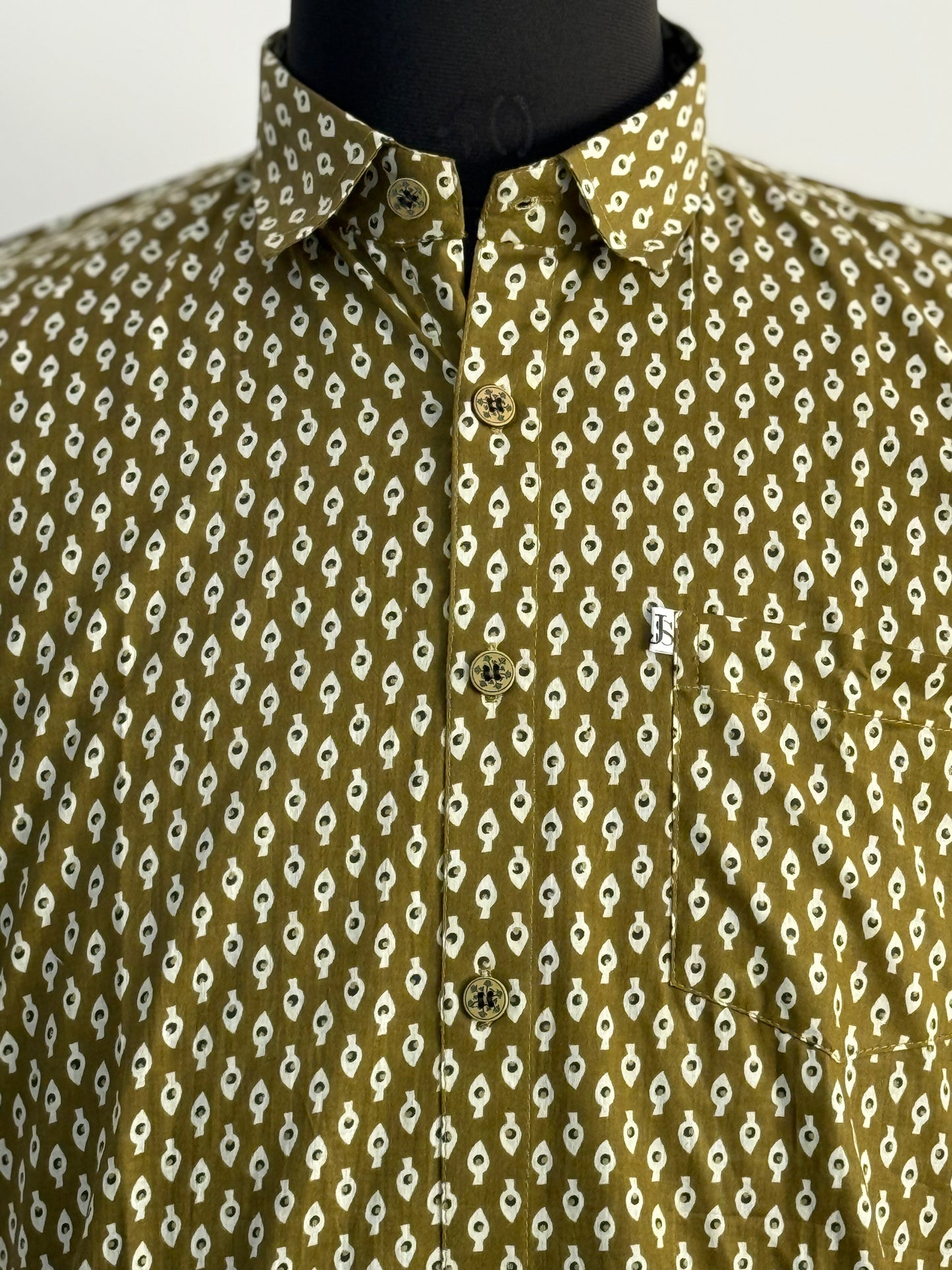 Olive Booti Printed Half Sleeves Cotton Shirt for Men