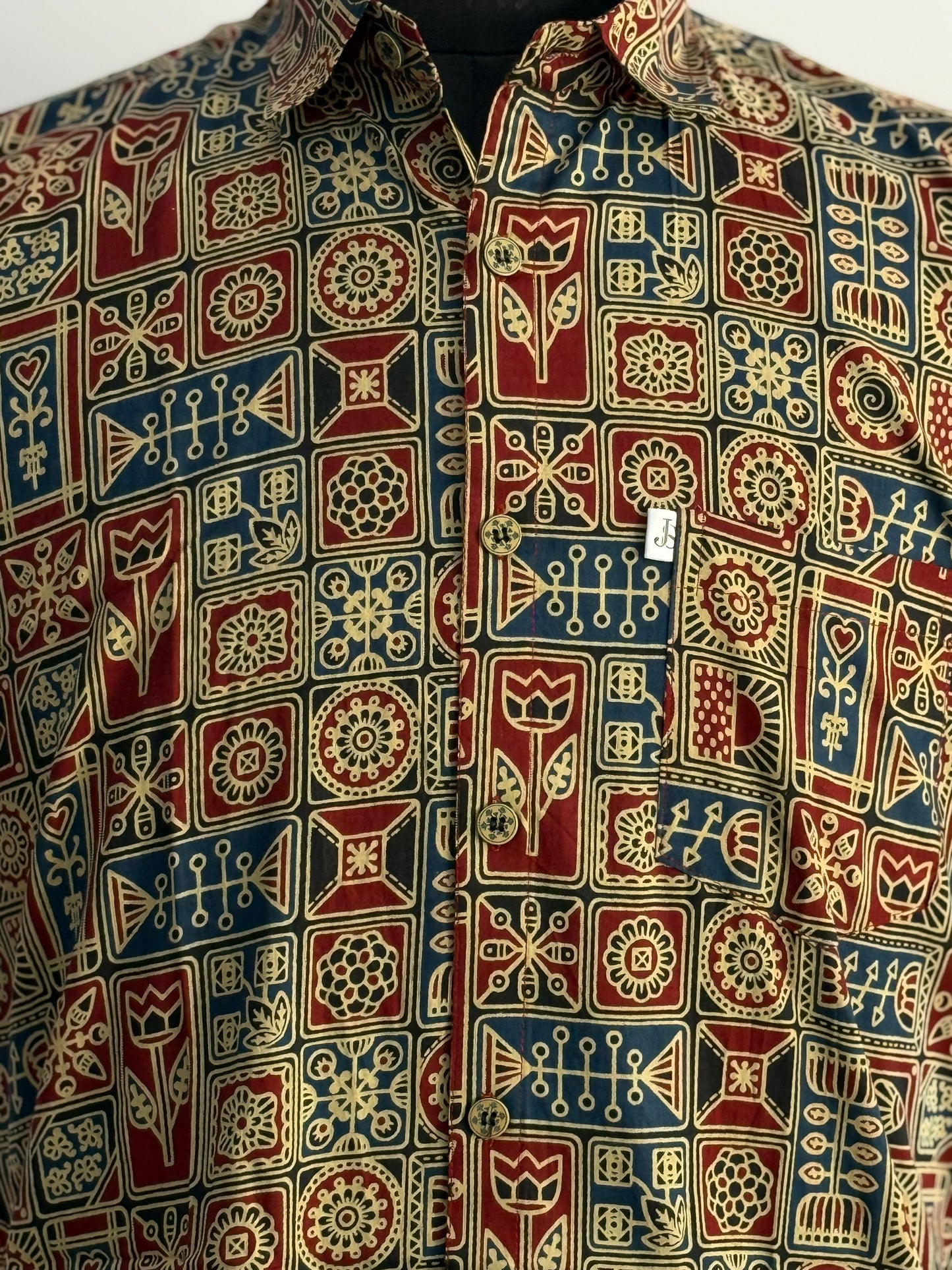 Maroon Navy Heritage Motif Printed Half Sleeves Cotton Shirt for Men