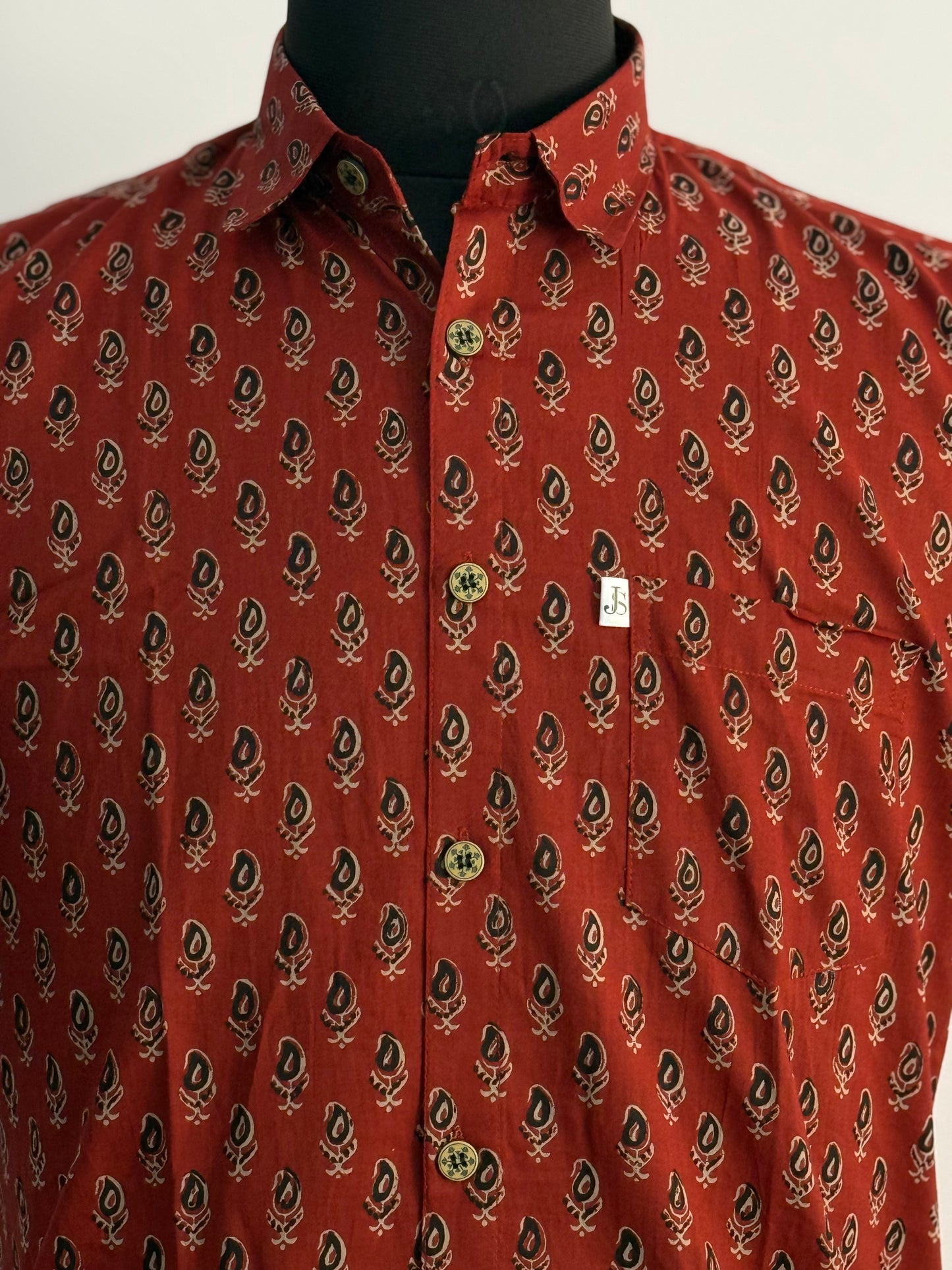 Rust Paisley Booti Printed Half Sleeves Cotton Shirt for Men