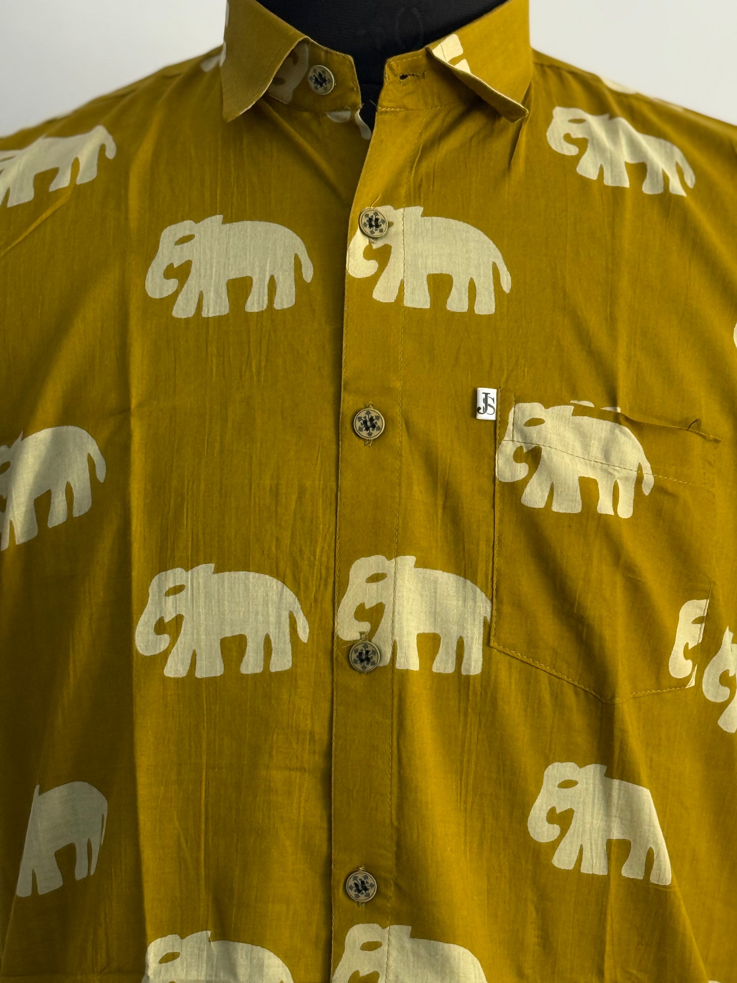 Mustard Elephant Printed Half Sleeves Cotton Shirt for Men