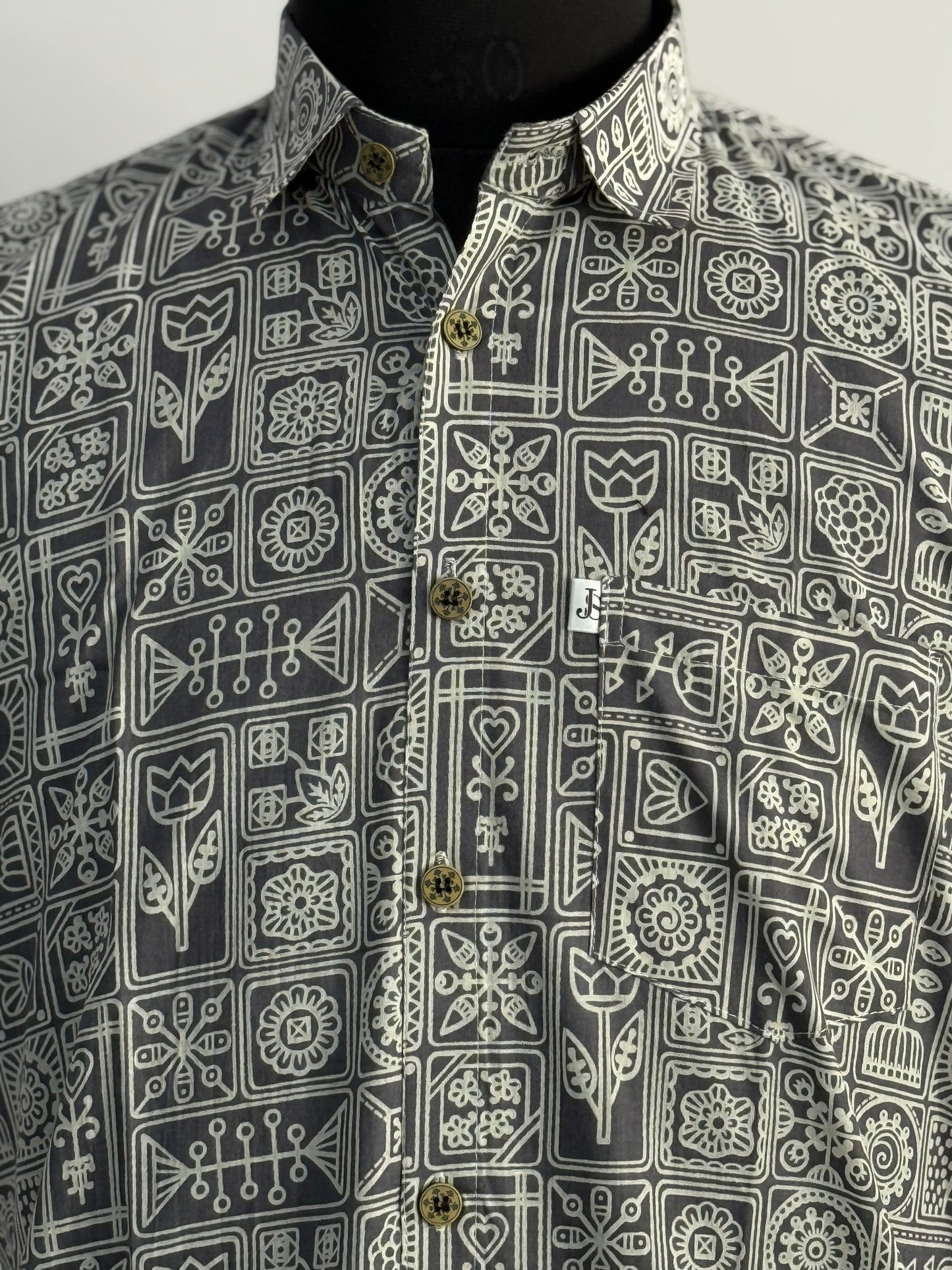 Grey Heritage Block Printed Half Sleeves Cotton Shirt for Men