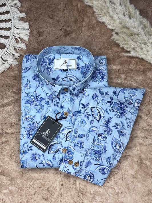 Blue Floral Printed full sleeves shirts for mens