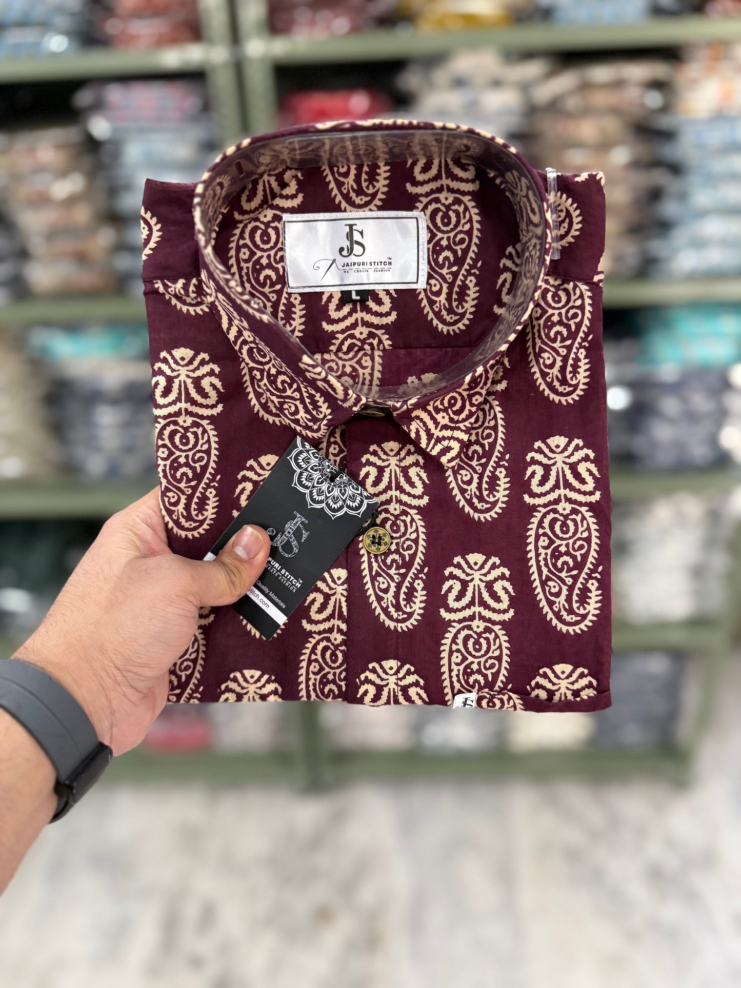 Maroon Beige Big Paisley Printed Plus Size Half Sleeves Cotton Shirt