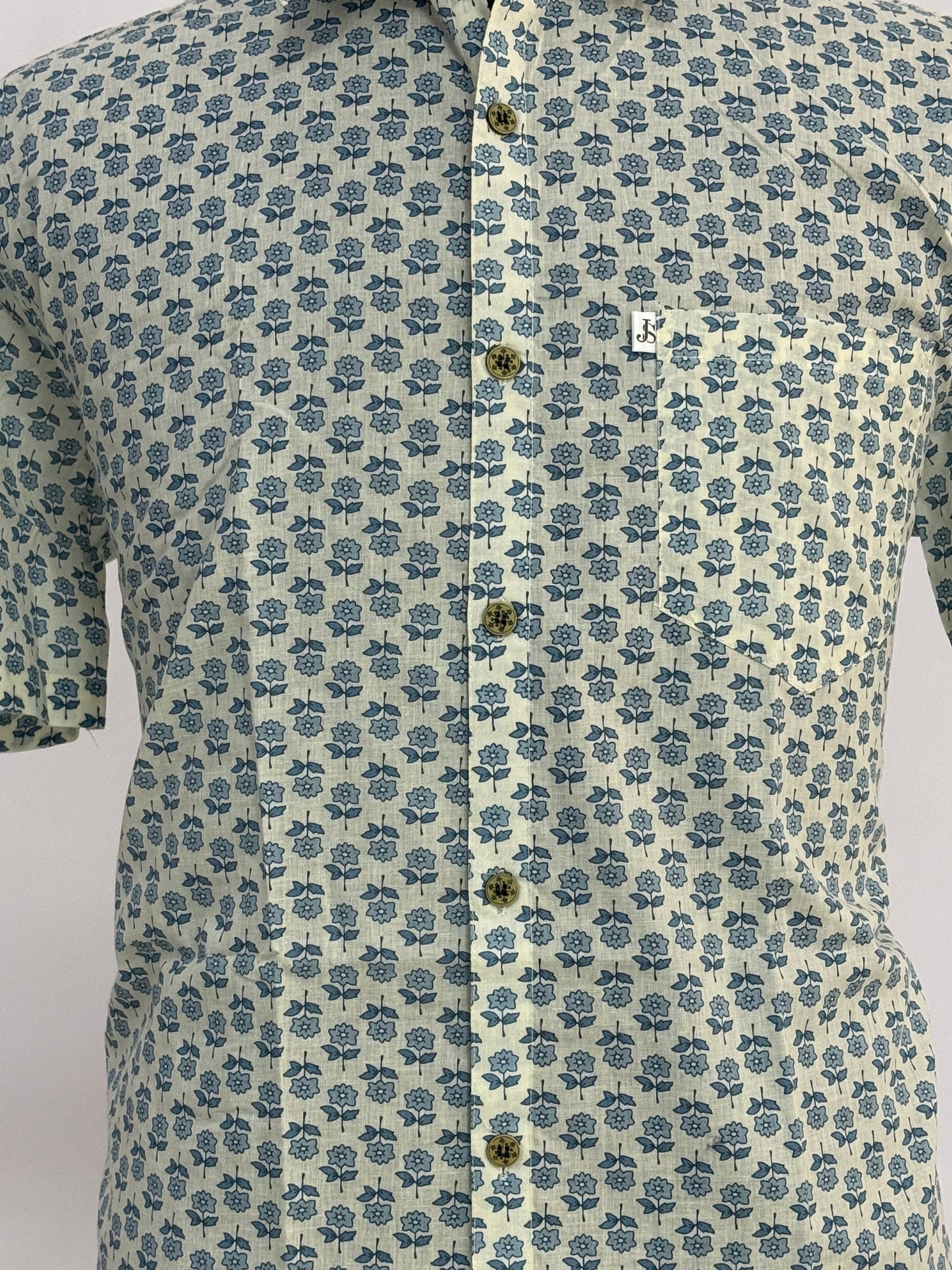 Blue Flower Booti Printed Plus Size Half Sleeves Cotton Shirt