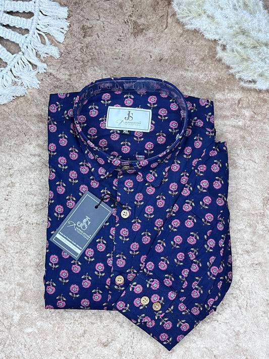 Navy Blue Booti/mofit Printed full sleeves shirts for mens