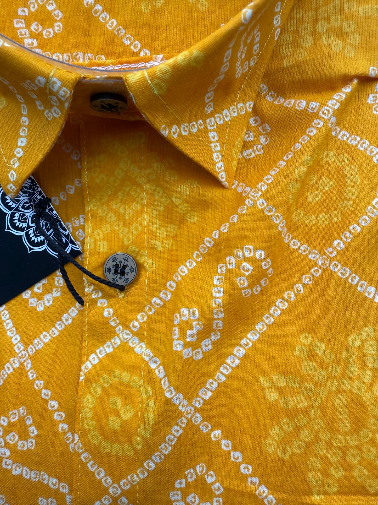 New Yellow Bandhani/Bandhej  Printed Mens Half Sleeves Cotton Shirt