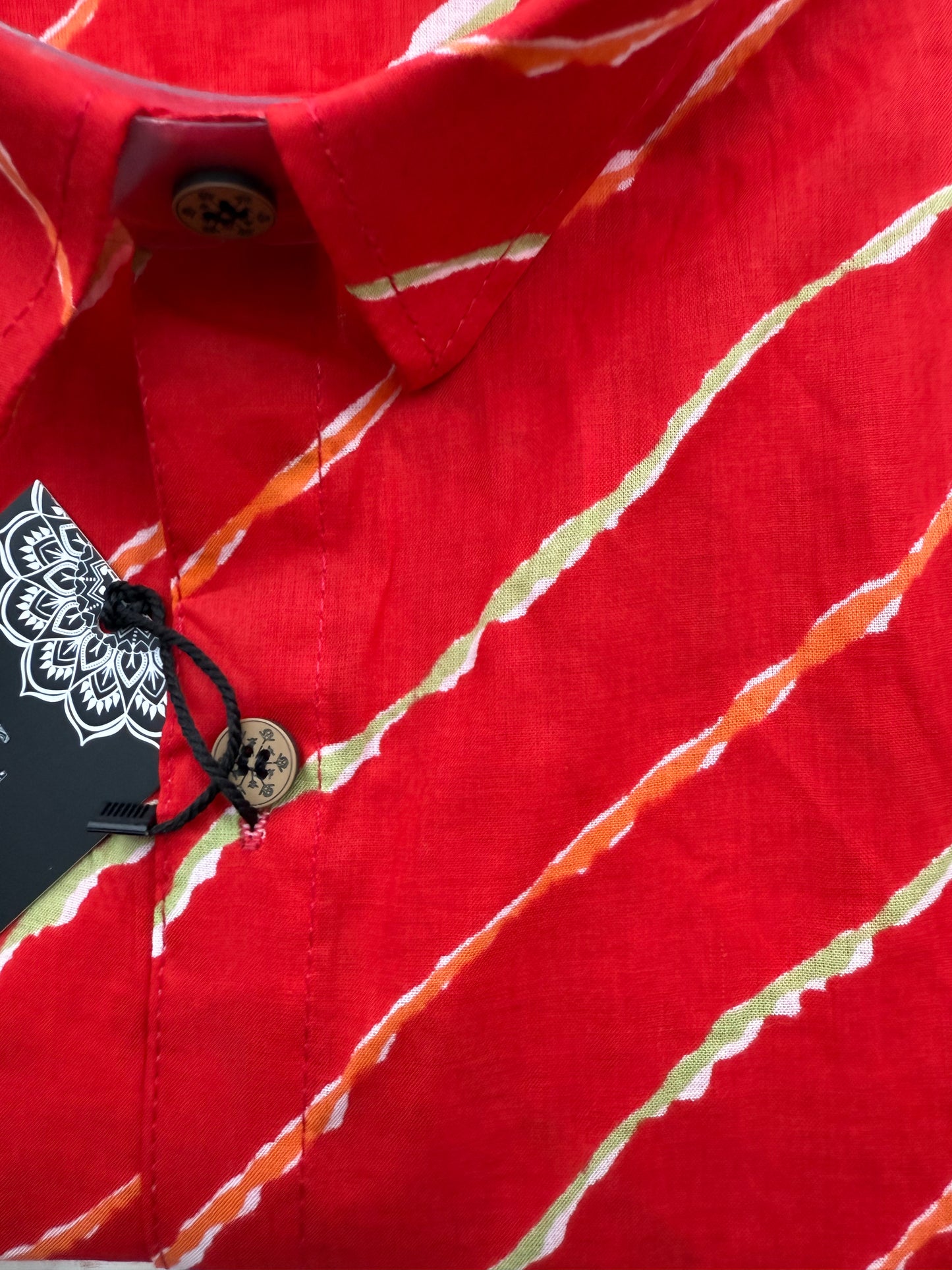 Red Lehariya Printed Plus Size Mens Half Sleeves Cotton Shirt