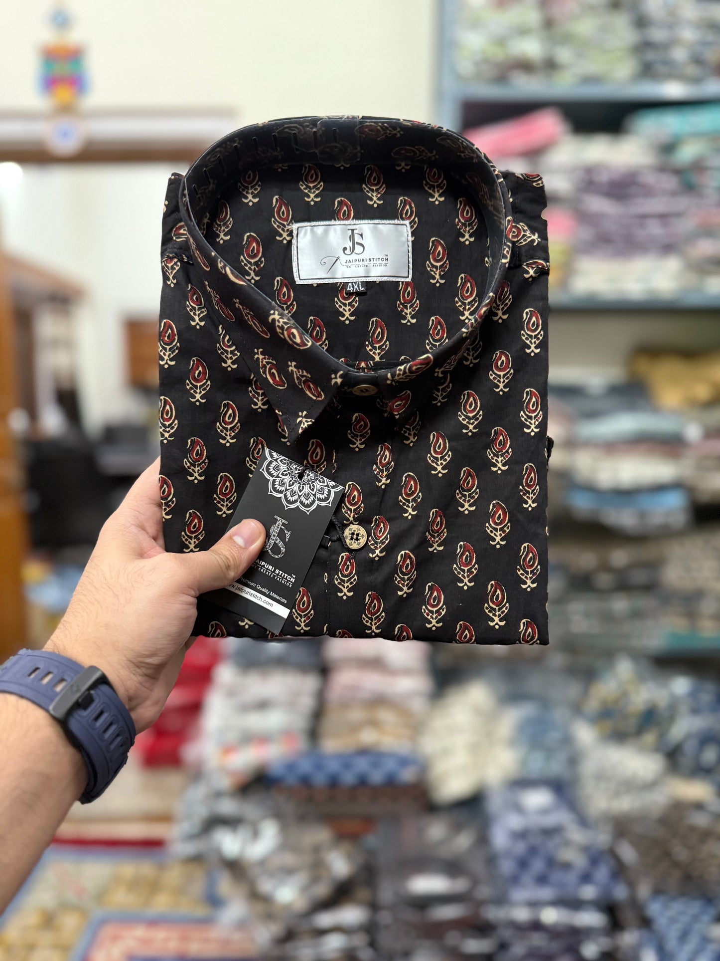 Black Paisley Boota Plus Size Mens Half Sleeves Cotton Shirt