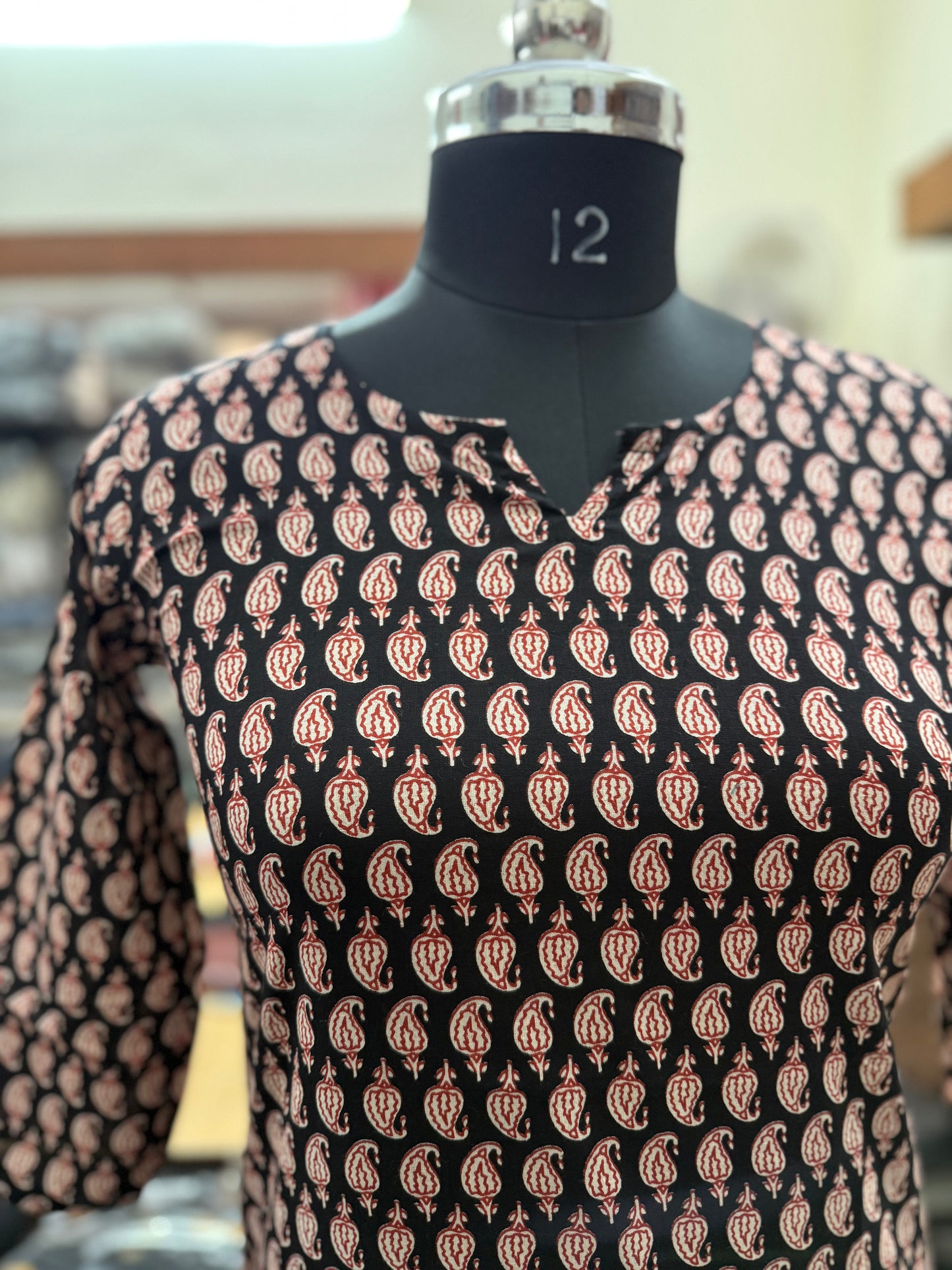 Black & Rust Paisley Buti Print Cotton Short Kurti for Women