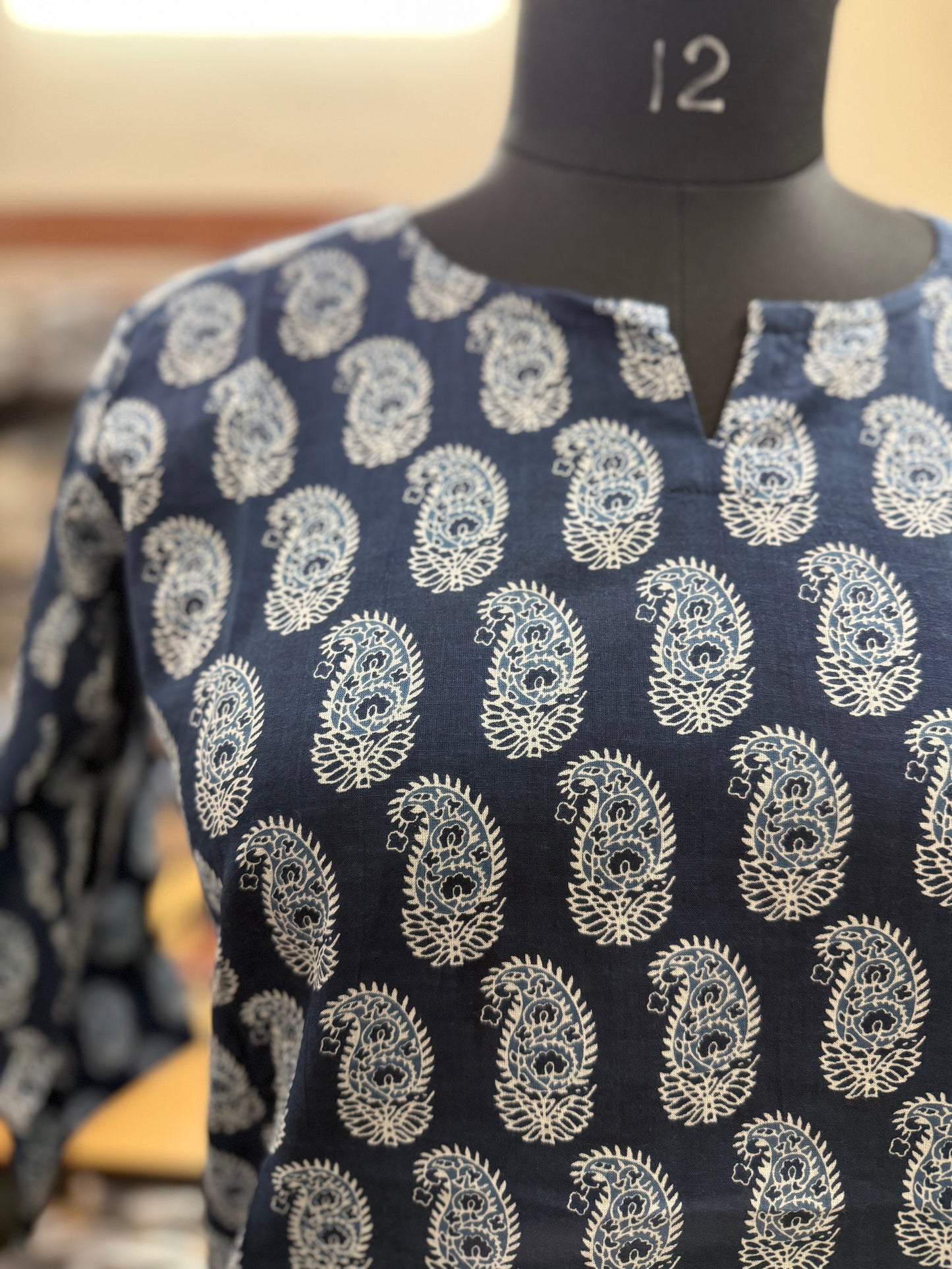 Indigo Paisley Block Print Cotton Short Kurti for Women