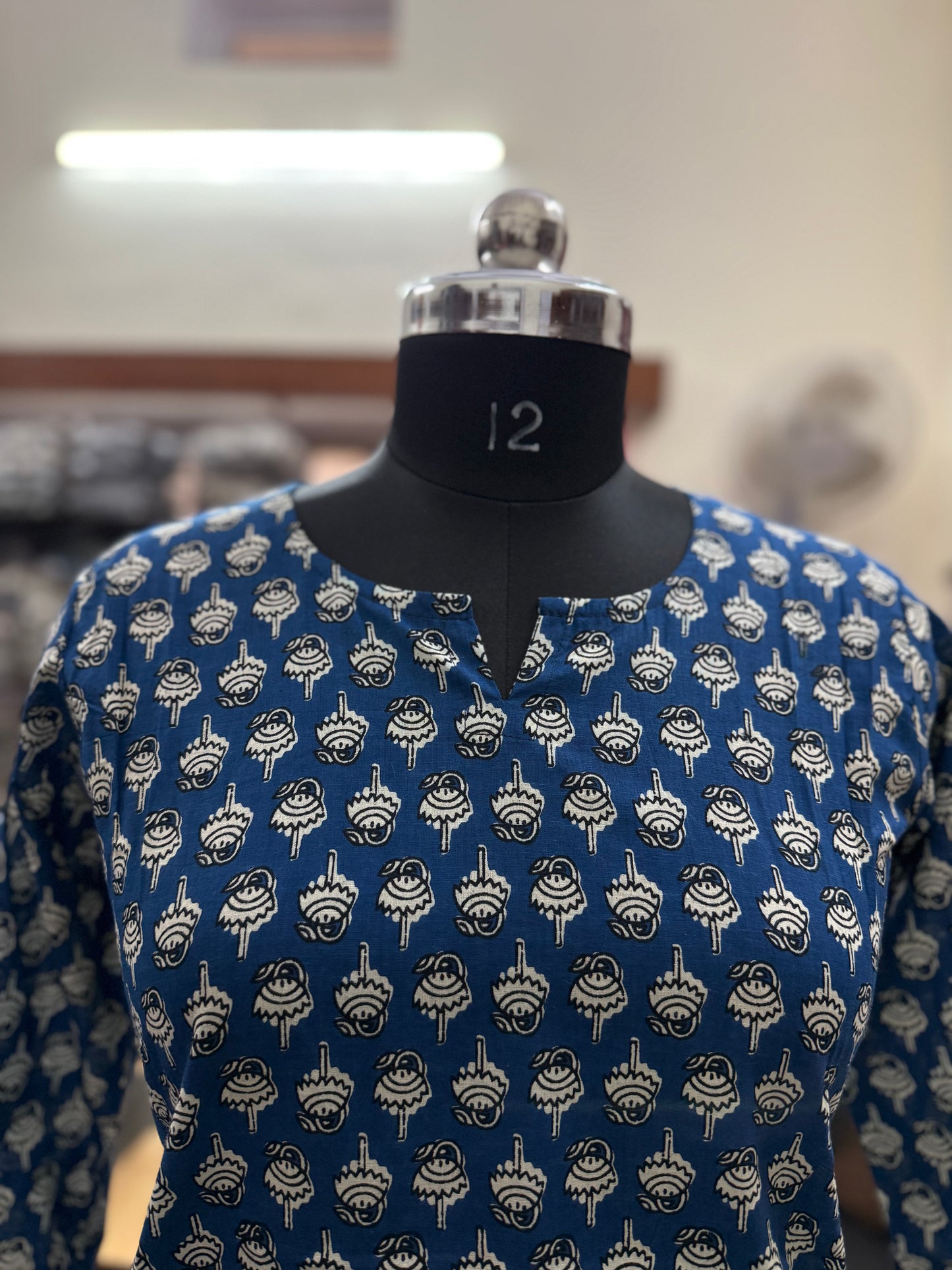 Indigo Blue Ethnic Buti Print Cotton Short Kurti for Women