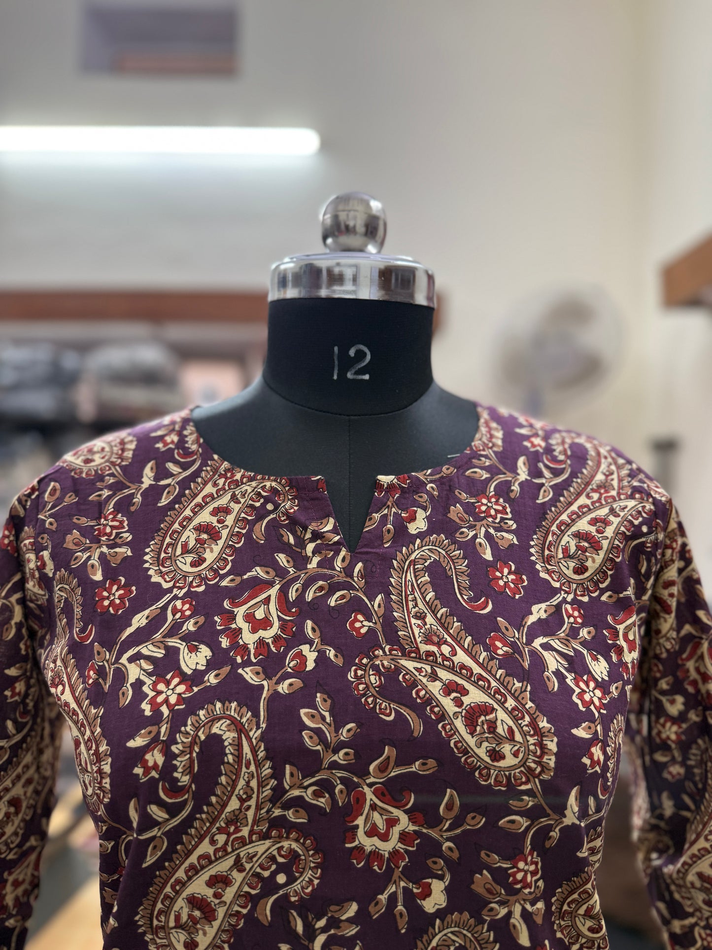 Wine Purple Paisley Floral Print Cotton Short Kurti for Women