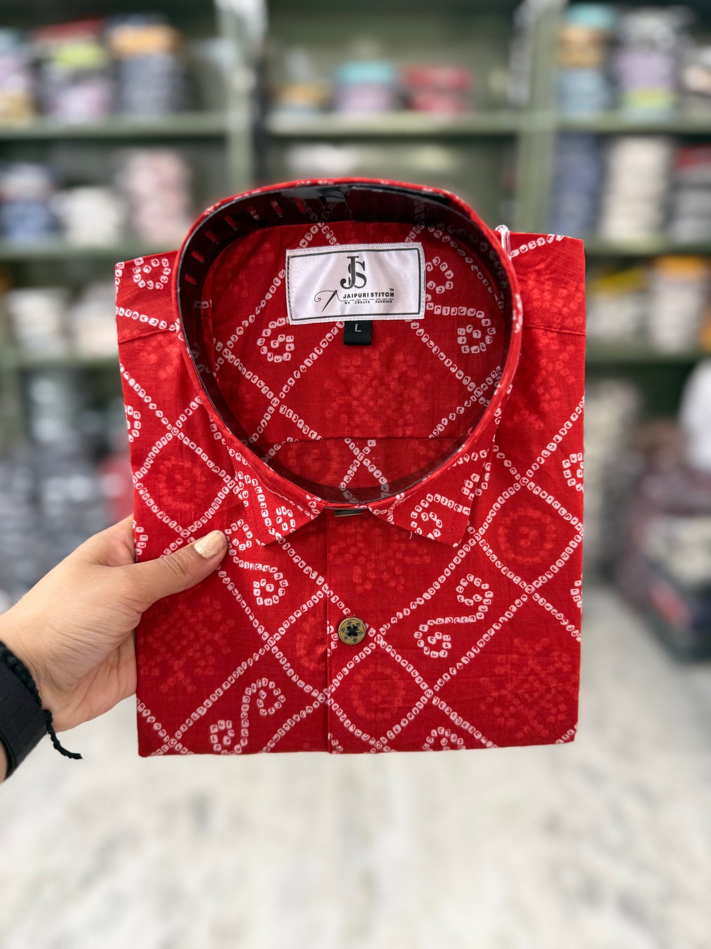 New Red Bandhani/Bandhej Printed Mens Half Sleeves Cotton Shirt