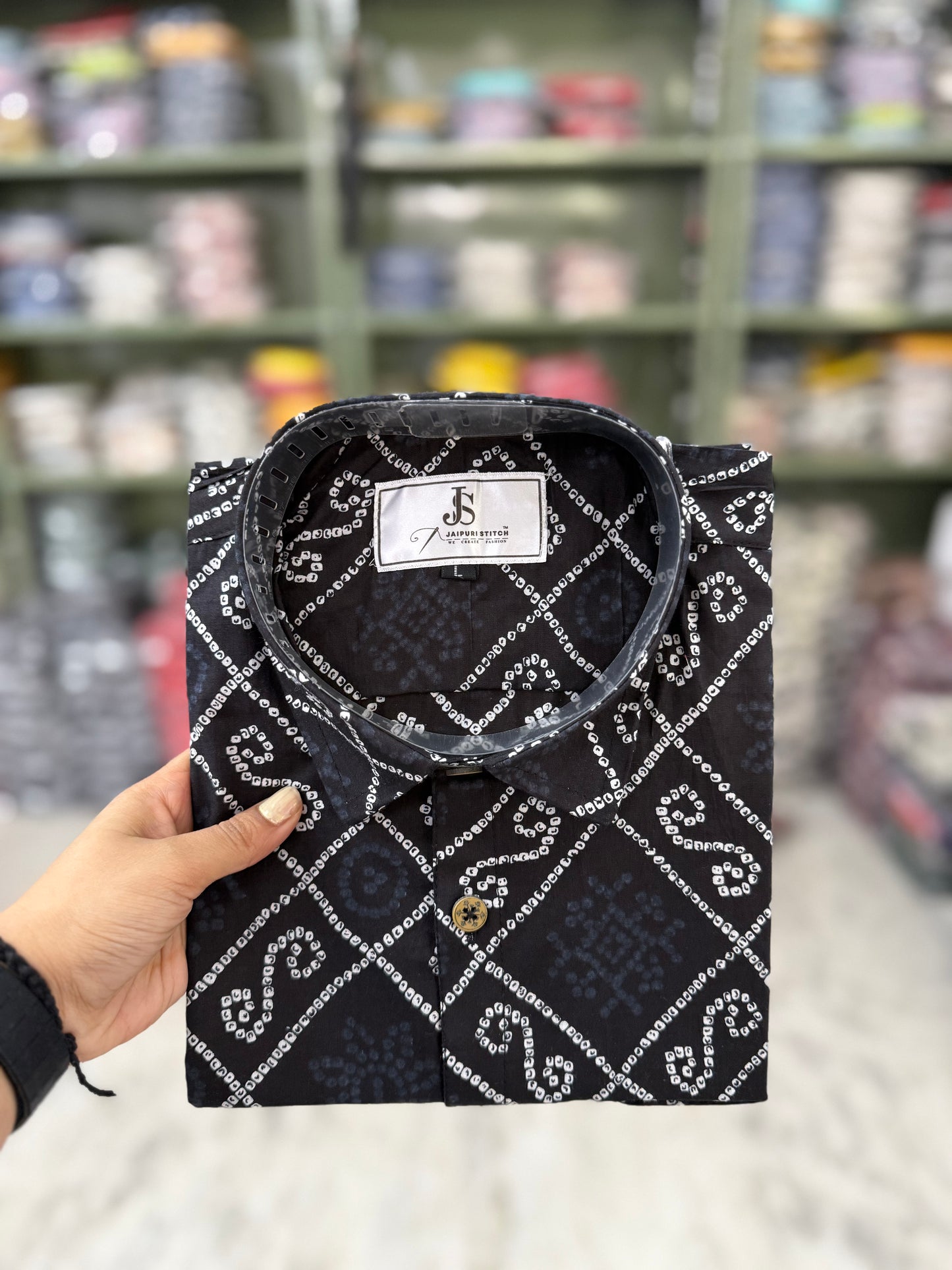 New Black Bandhani/Bandhej Printed Mens Half Sleeves Cotton Shirt