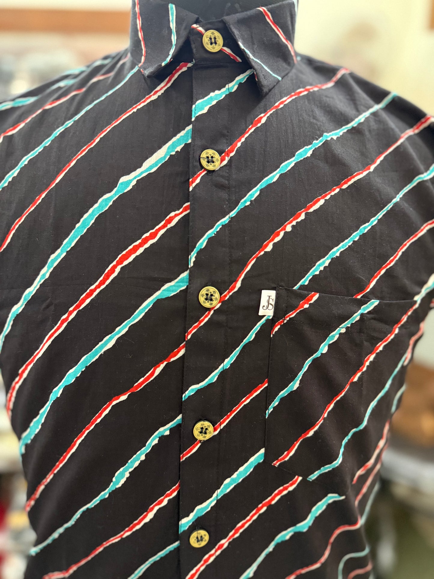 Black Leheriya Stripe Printed Men’s Half Sleeves Cotton Shirt