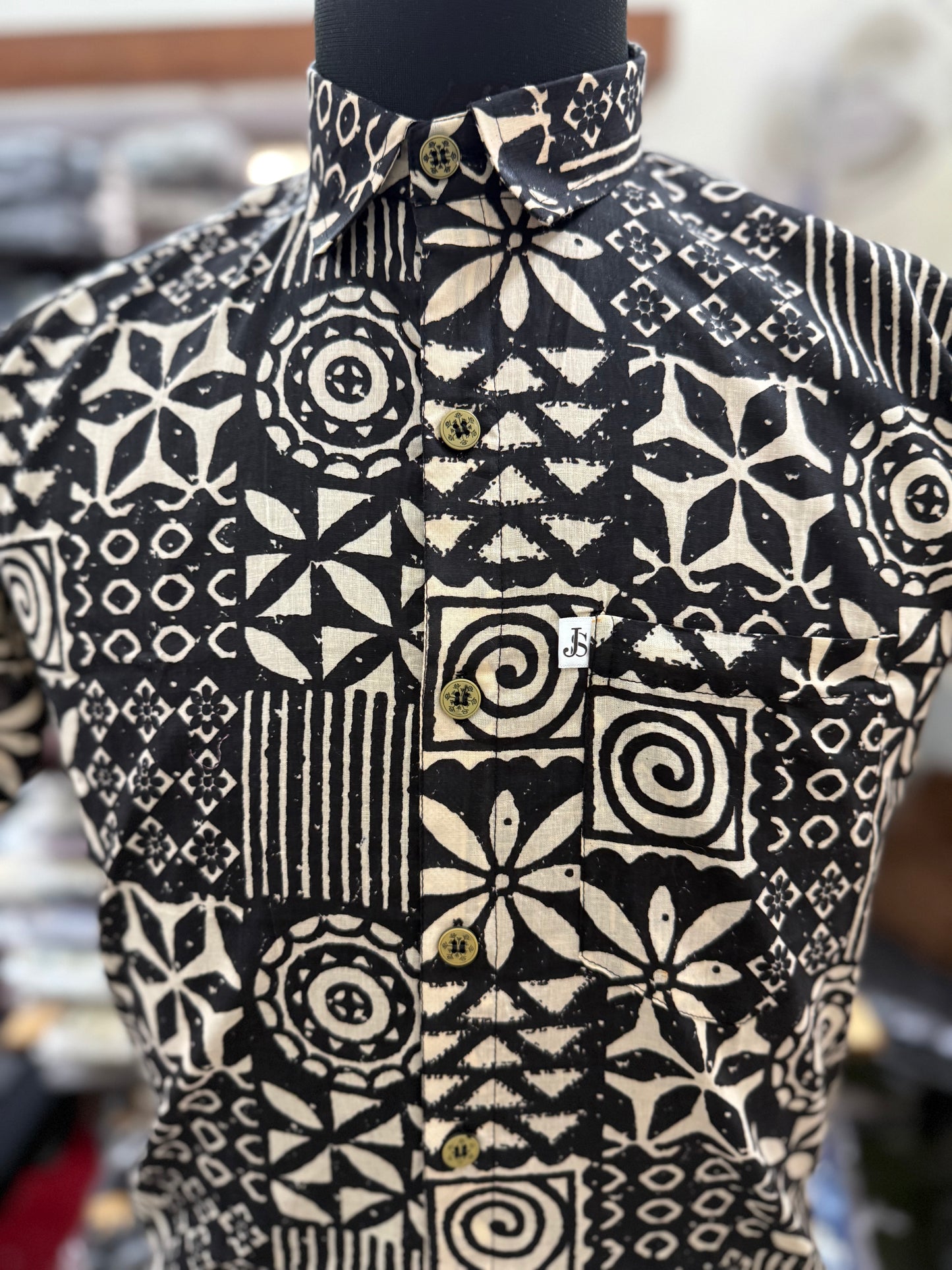 Black Tribal Patch Printed Men’s Half Sleeves Cotton Shirt
