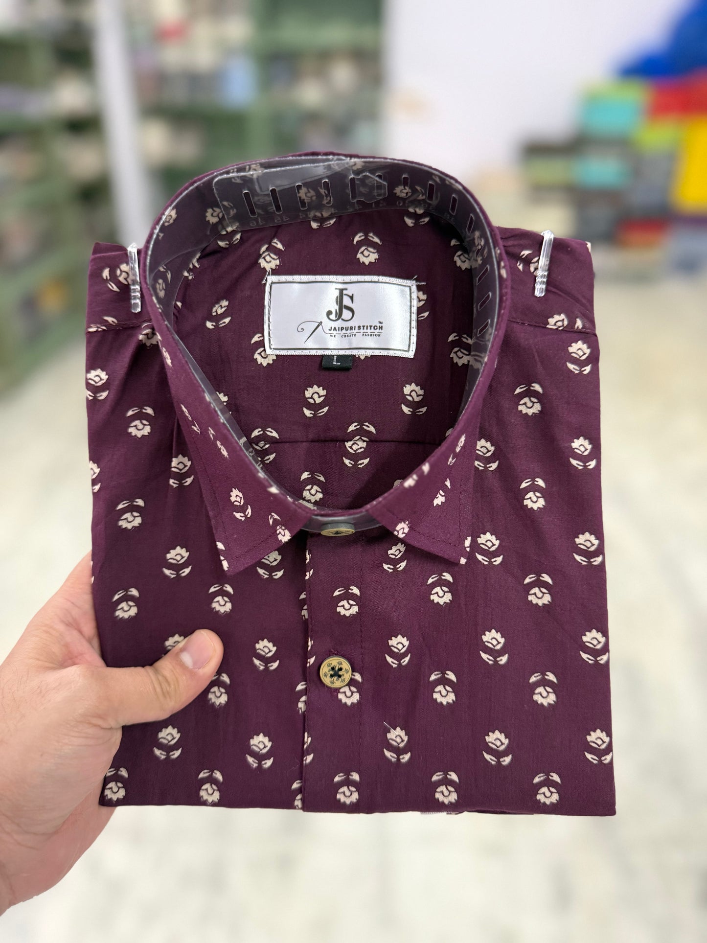Maroon Wine Buti Print Mens Half Sleeves Cotton Shirt