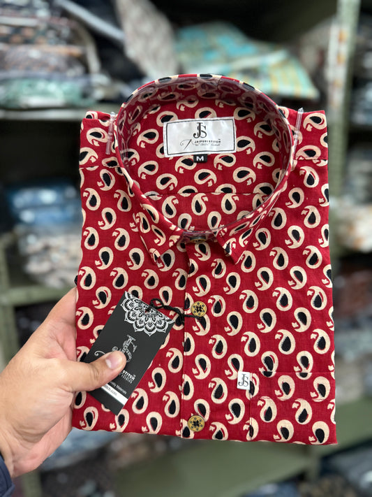 Red BootiBaaz Printed Mens Half Sleeves Cotton Shirt