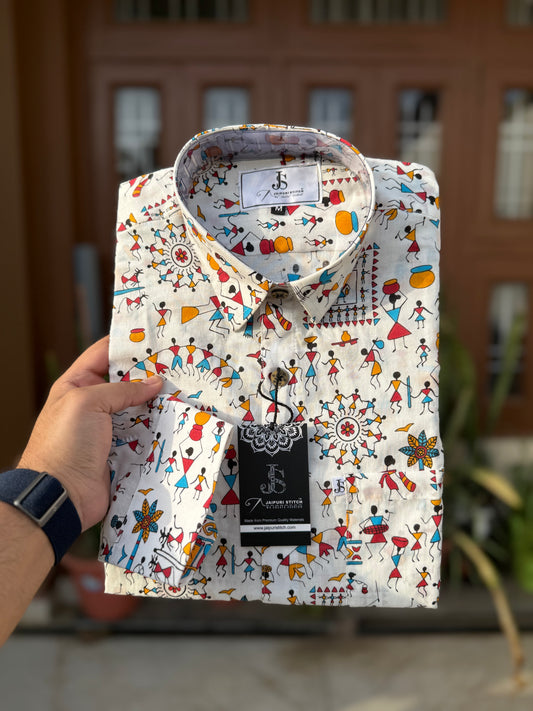 Multicolor Tribal Printed Full Sleeves Cotton Shirt for Men