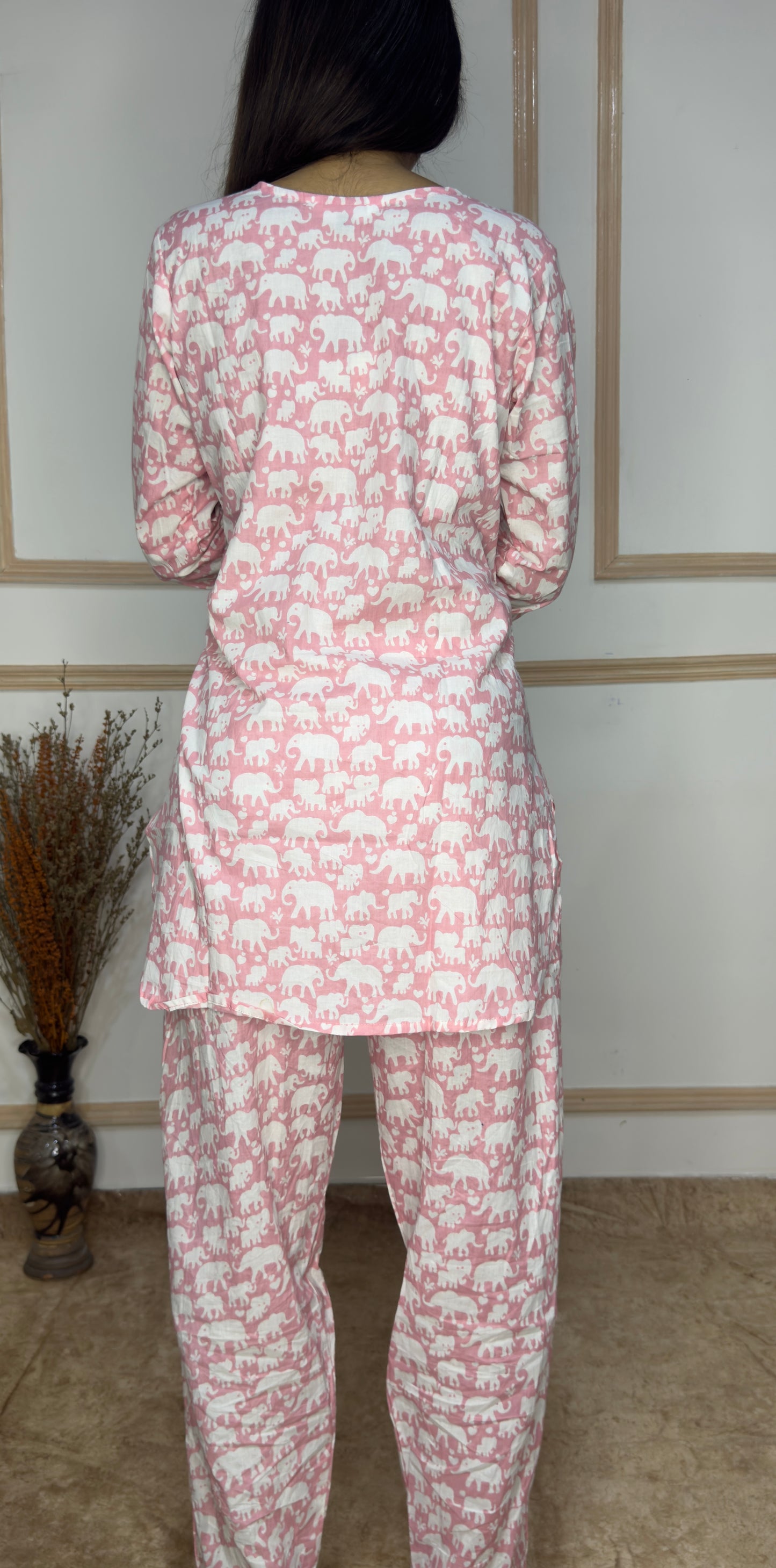 Pink Baby Elephant printed Cotton Co-Ord set