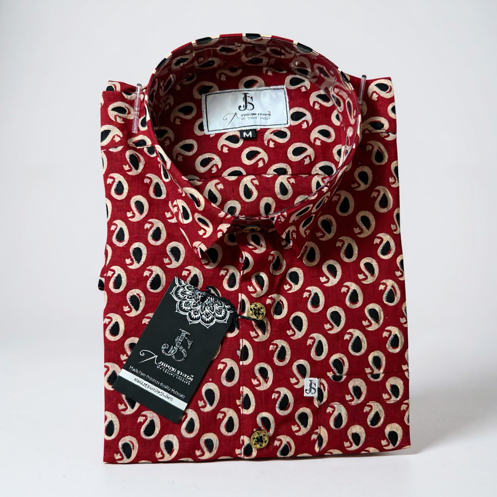 Red BootiBaaz Printed Mens Half Sleeves Cotton Shirt
