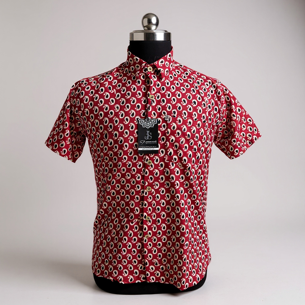 Red BootiBaaz Printed Mens Half Sleeves Cotton Shirt