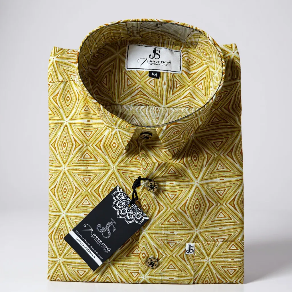 Yellow BarfiBuzz Printed Mens Half Sleeves Cotton Shirt