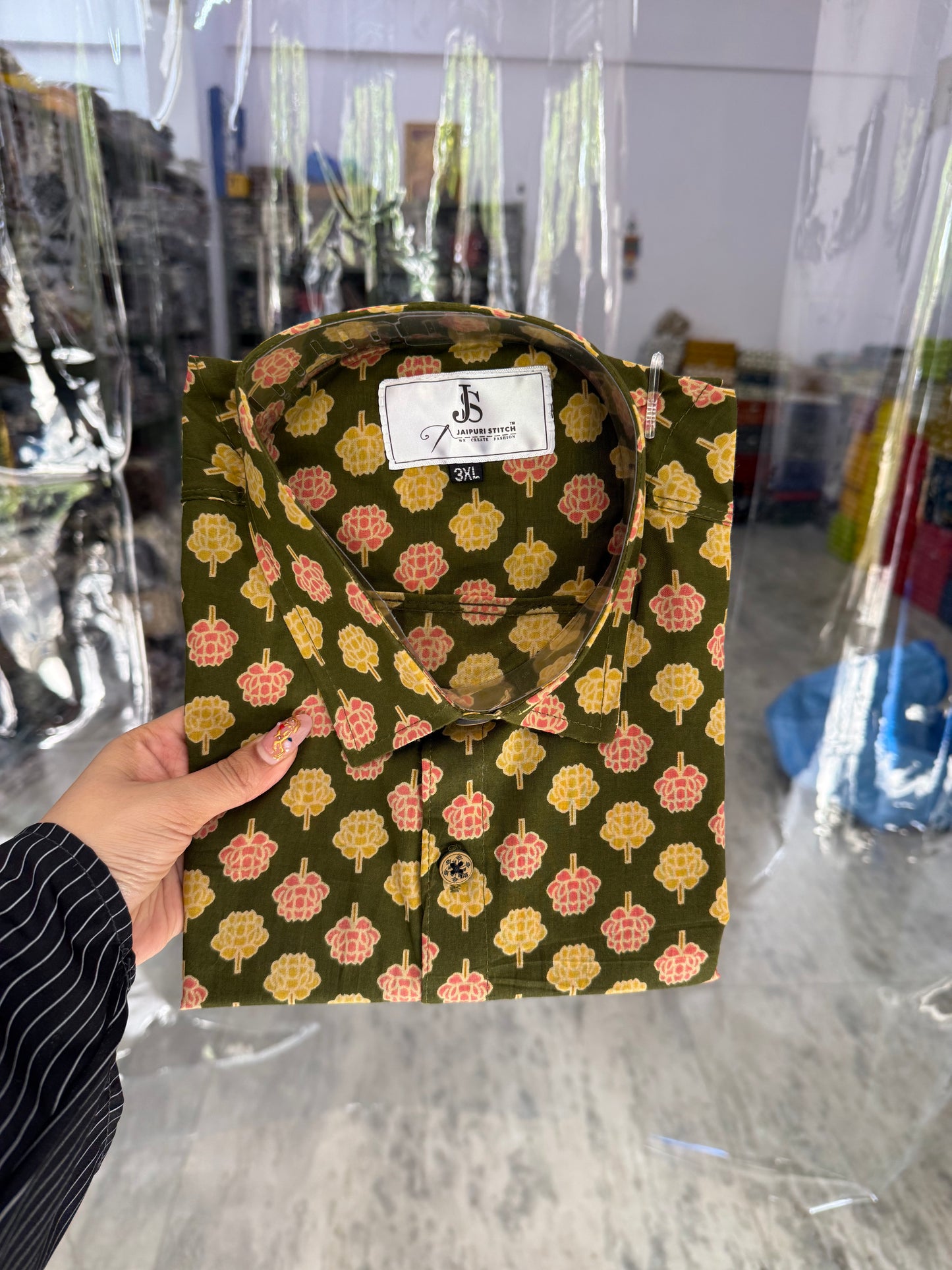 Mehendi Booti Printed Men's Plus Size Cotton Shirt