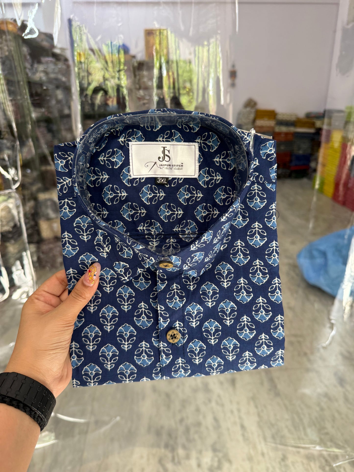 Indigo Floral new Buti Printed Plus Size Half Sleeves Cotton Shirt for Men