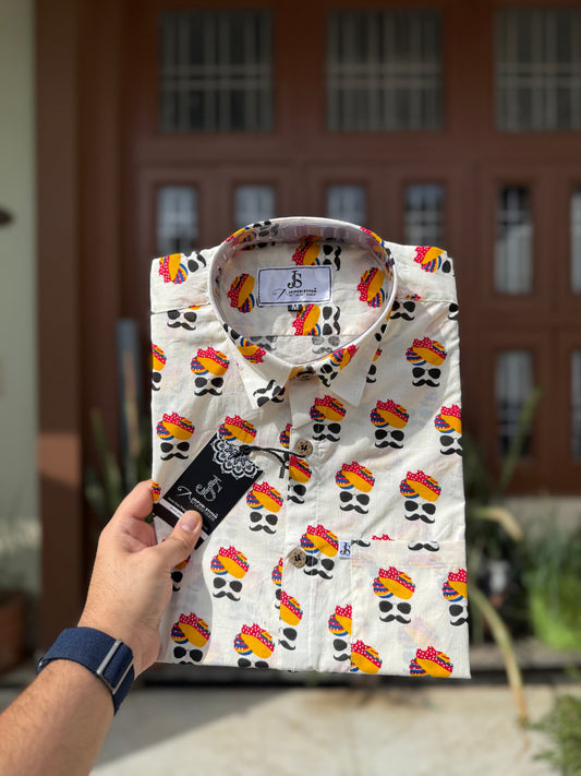 Multi Color Turban/Padgi Printed Mens Half Sleeves Cotton Shirt
