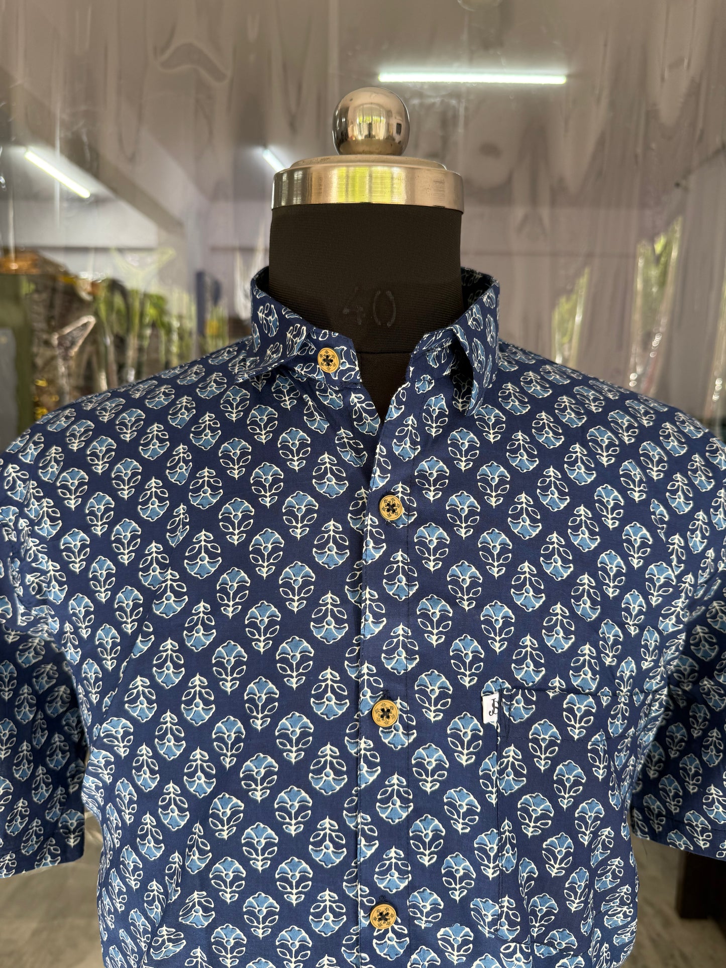 Indigo Floral new Buti Printed Plus Size Half Sleeves Cotton Shirt for Men
