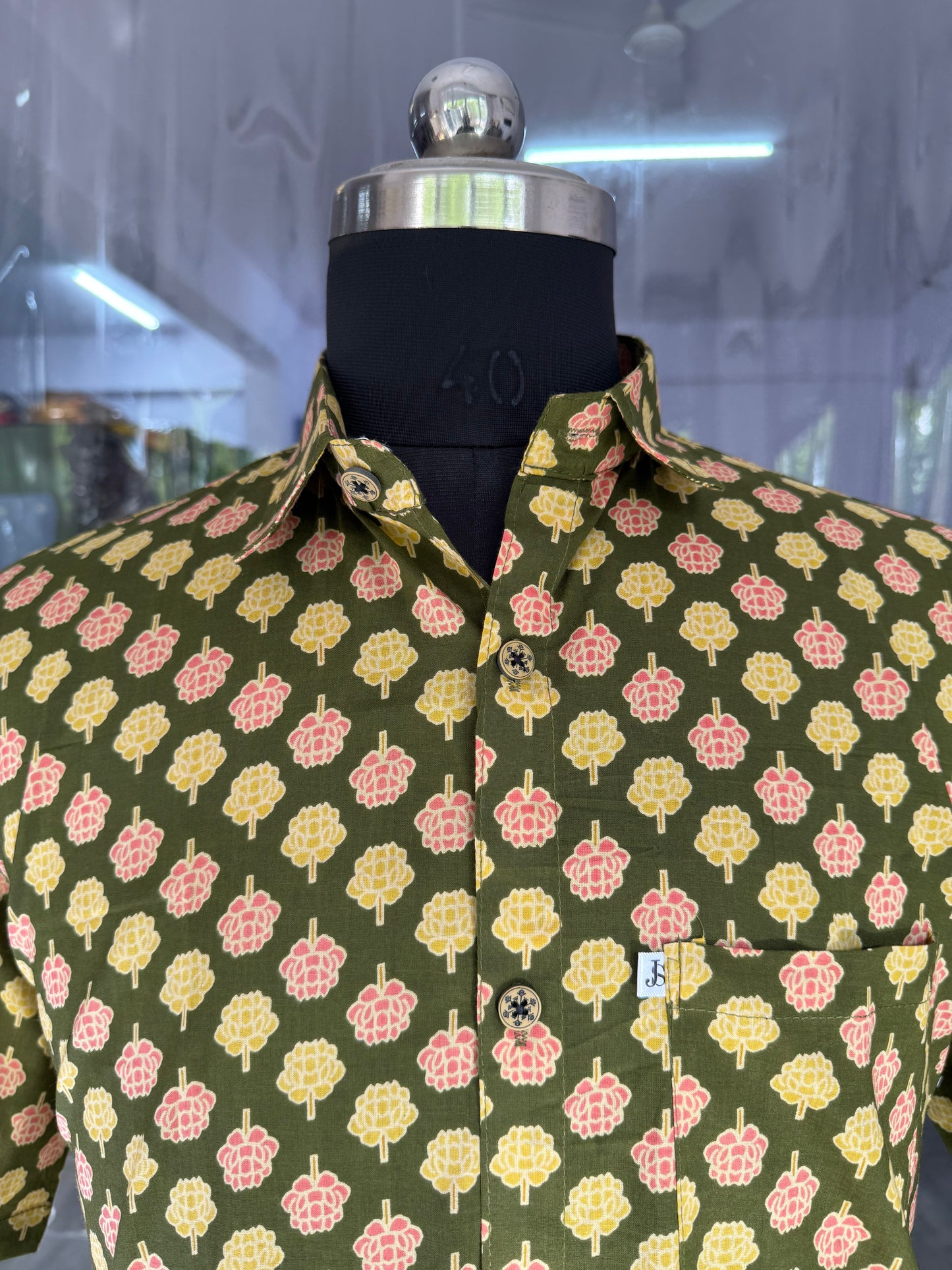 Mehendi Booti Printed Men's Plus Size Cotton Shirt