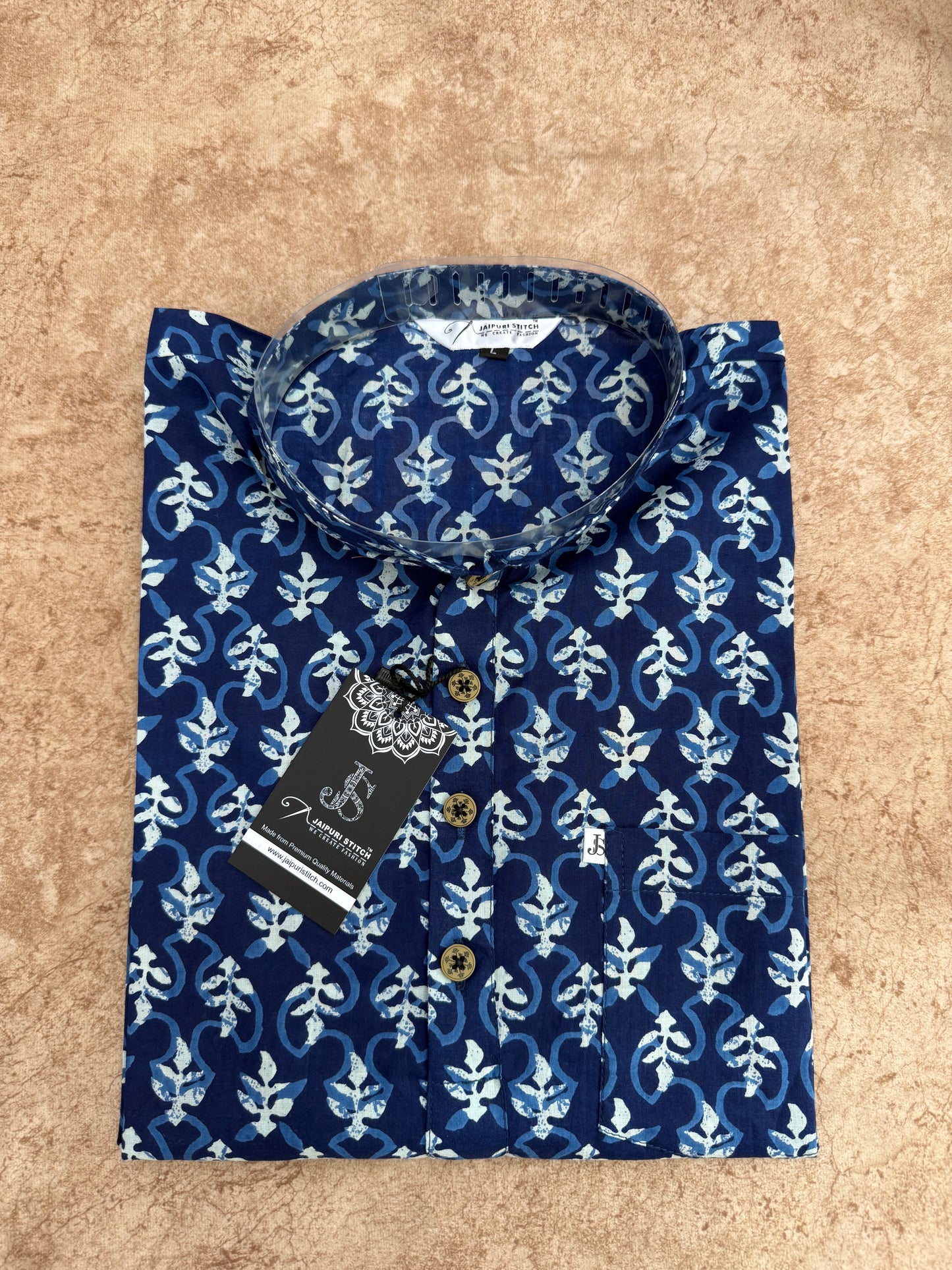 Indigo Floral Buta Printed Short Kurta for Men