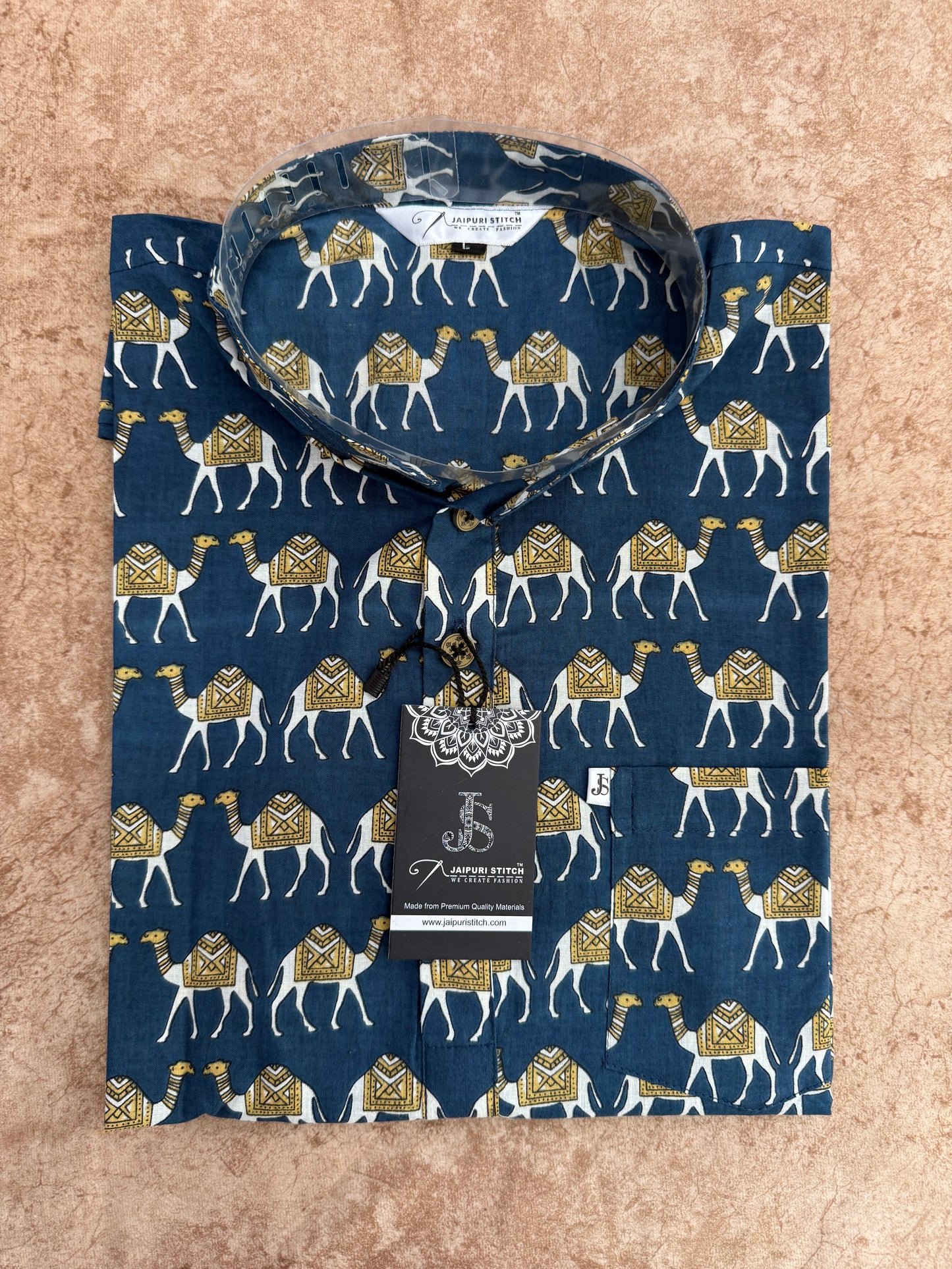 Desert Camel Printed Full Sleeves Short Kurta for Men