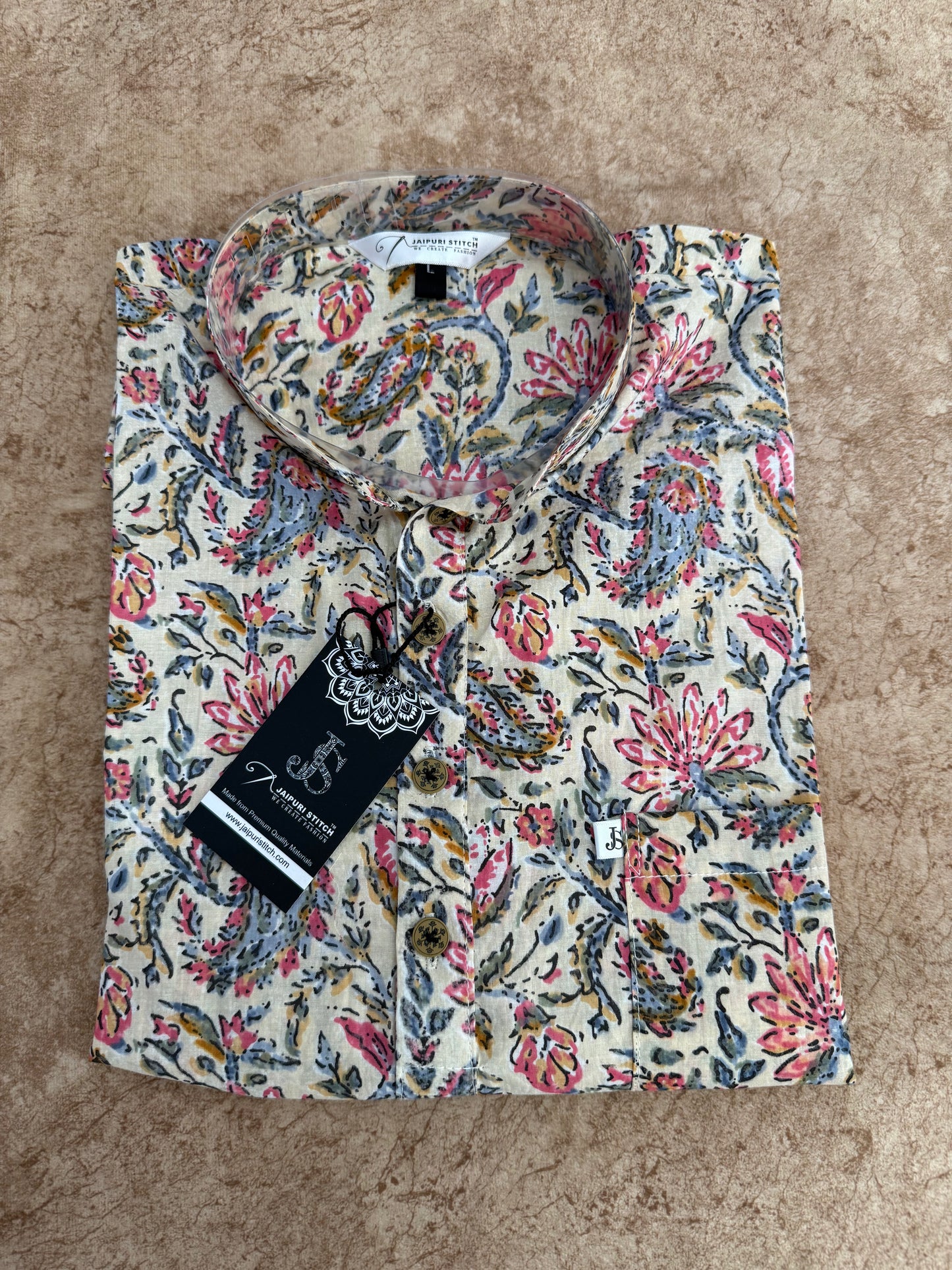 White Kalamkari Printed Full Sleeves Short Kurta for Men