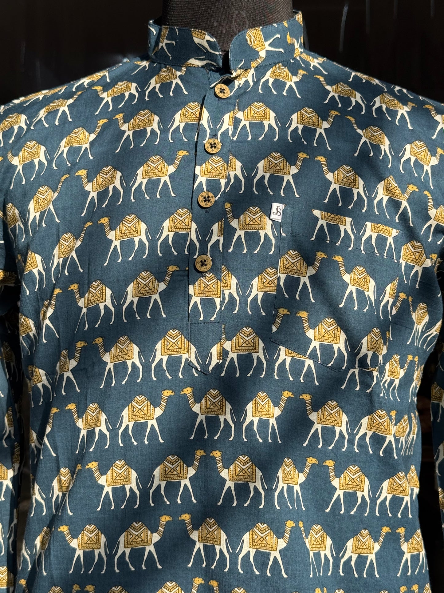 Desert Camel Printed Full Sleeves Short Kurta for Men