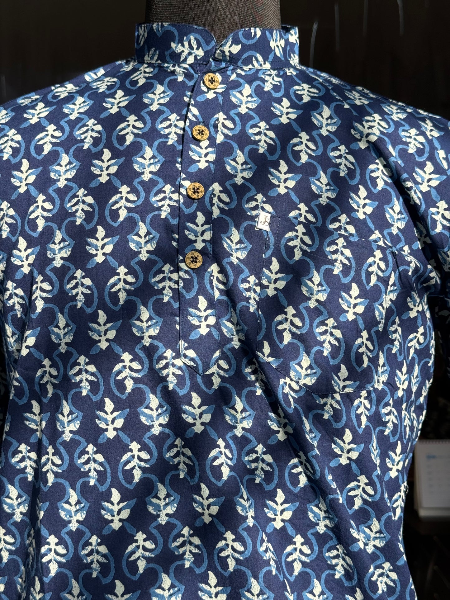 Indigo Floral Buta Printed Short Kurta for Men