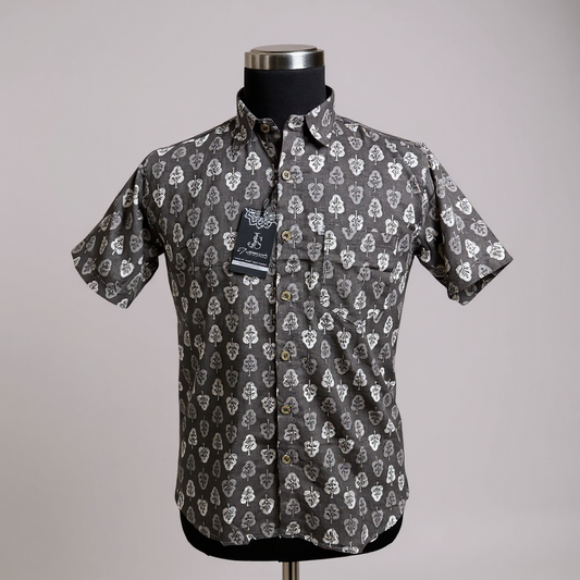 Brown leaf Print Plus Size Mens Half Sleeves Cotton Shirt