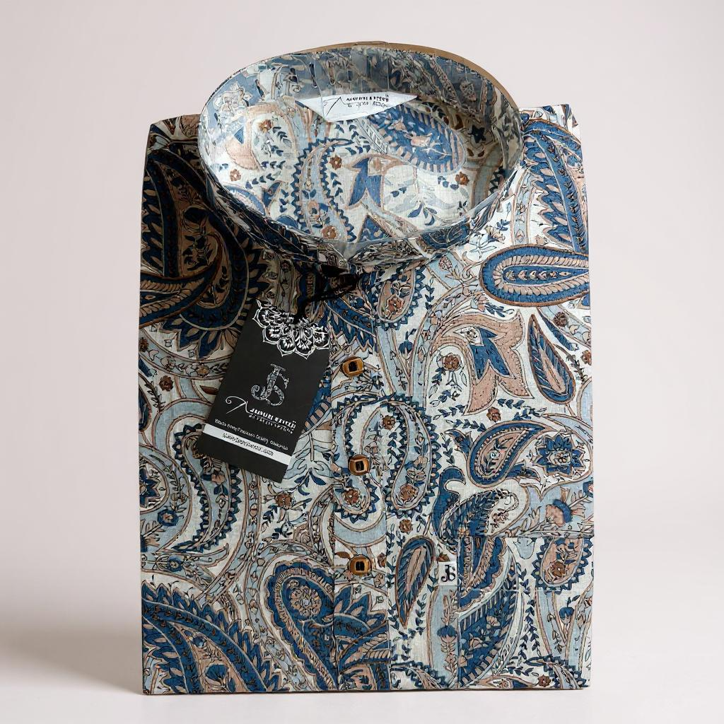 Royal Paisley Printed Full Sleeves Short Kurta for Men