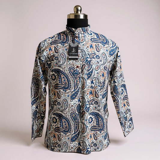 Royal Paisley Printed Full Sleeves Short Kurta for Men