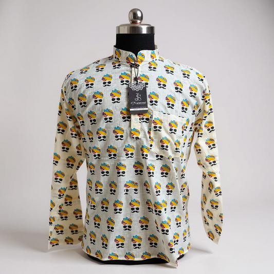 Pagdi Swag Printed Full Sleeves Short Kurta for Men