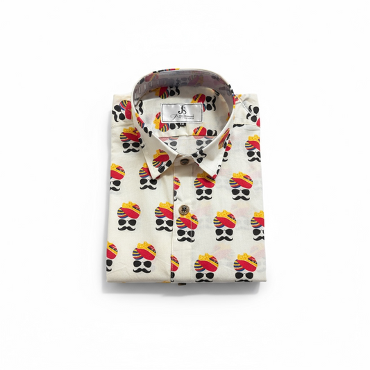 New Red Pagdi Printed Plus Size Mens Half Sleeves Cotton Shirt